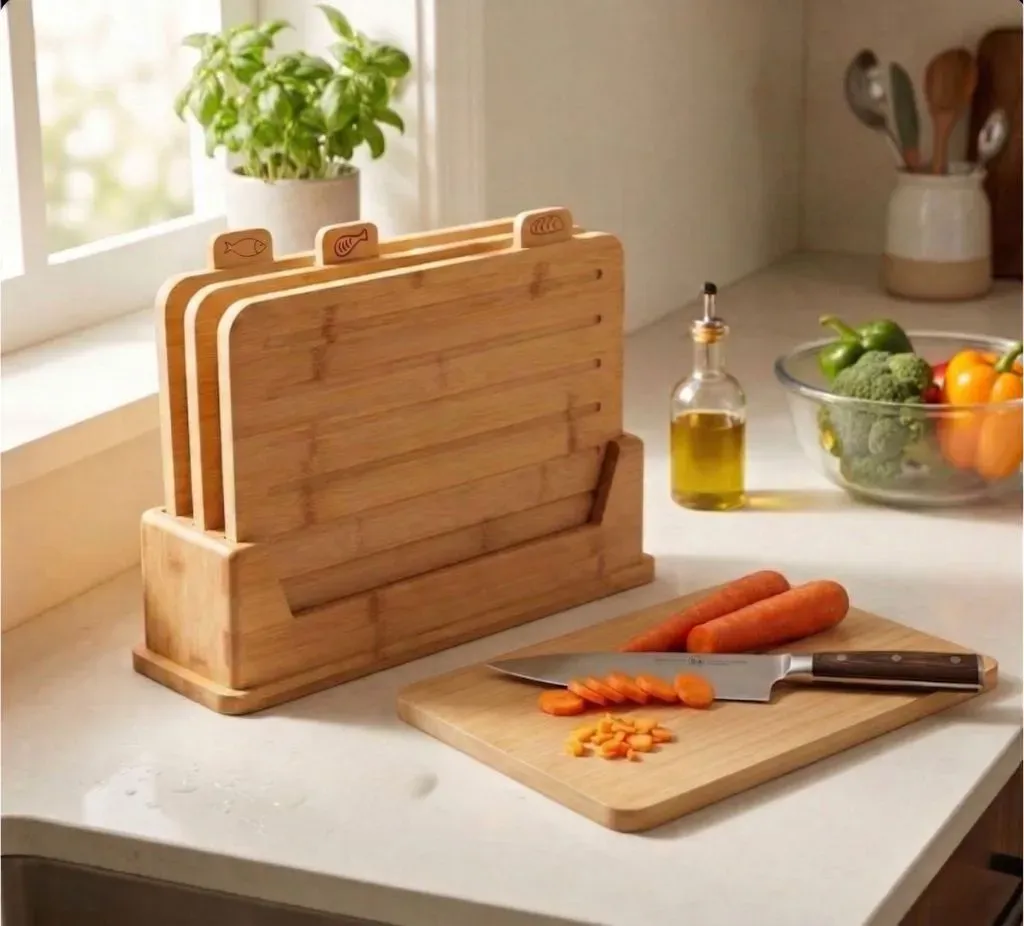 CARLA HOME Bamboo Cutting Board Set with Stand, 4 Pieces for Kitchen view 2