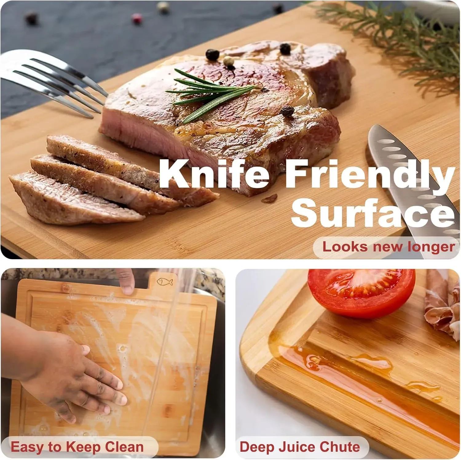 CARLA HOME Bamboo Cutting Board Set with Stand, 4 Pieces for Kitchen view 3