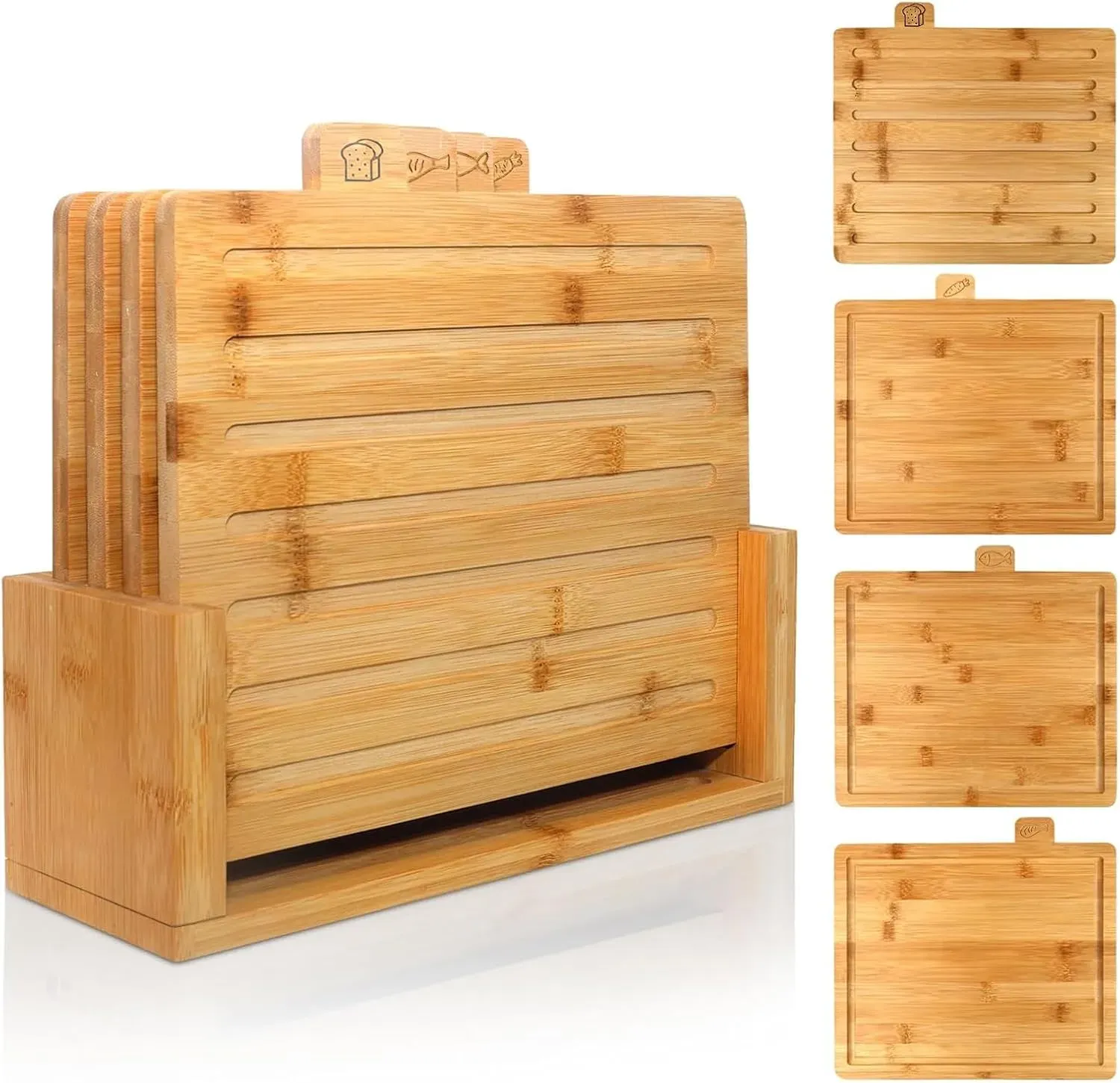 CARLA HOME Bamboo Cutting Board Set with Stand, 4 Pieces for Kitchen view 9