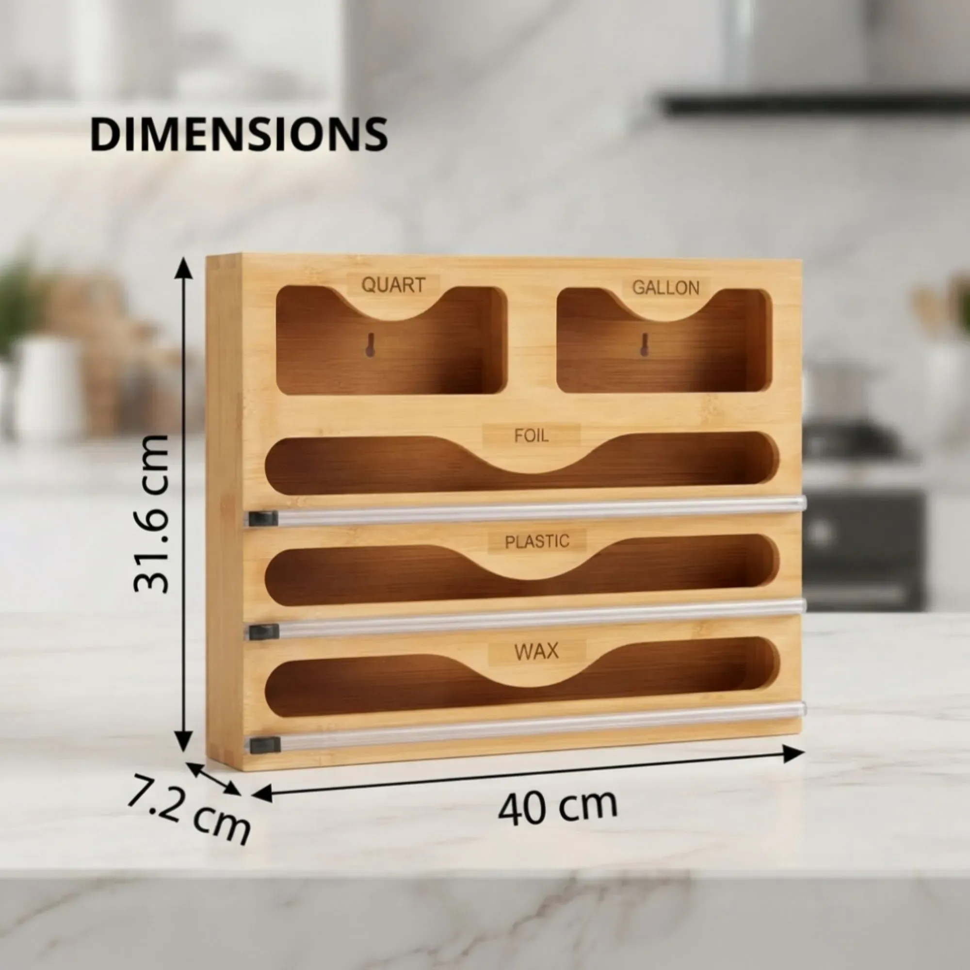 CARLA HOME Bamboo Wrap Organiser, 5 in 1 Dispenser with Cutter for Kitchen view 8
