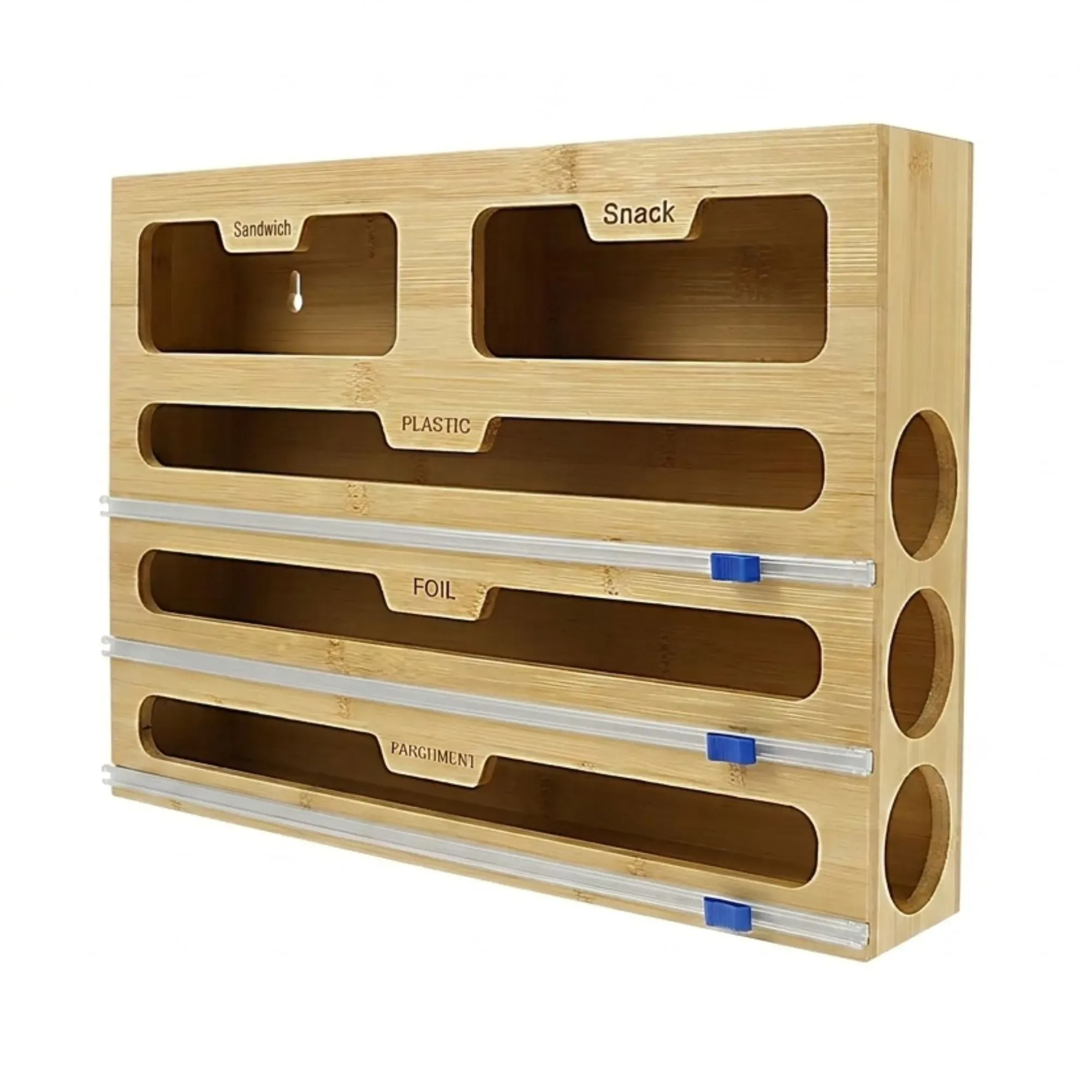 CARLA HOME Bamboo Wrap Organiser, 5 in 1 Dispenser with Cutter for Kitchen view 10