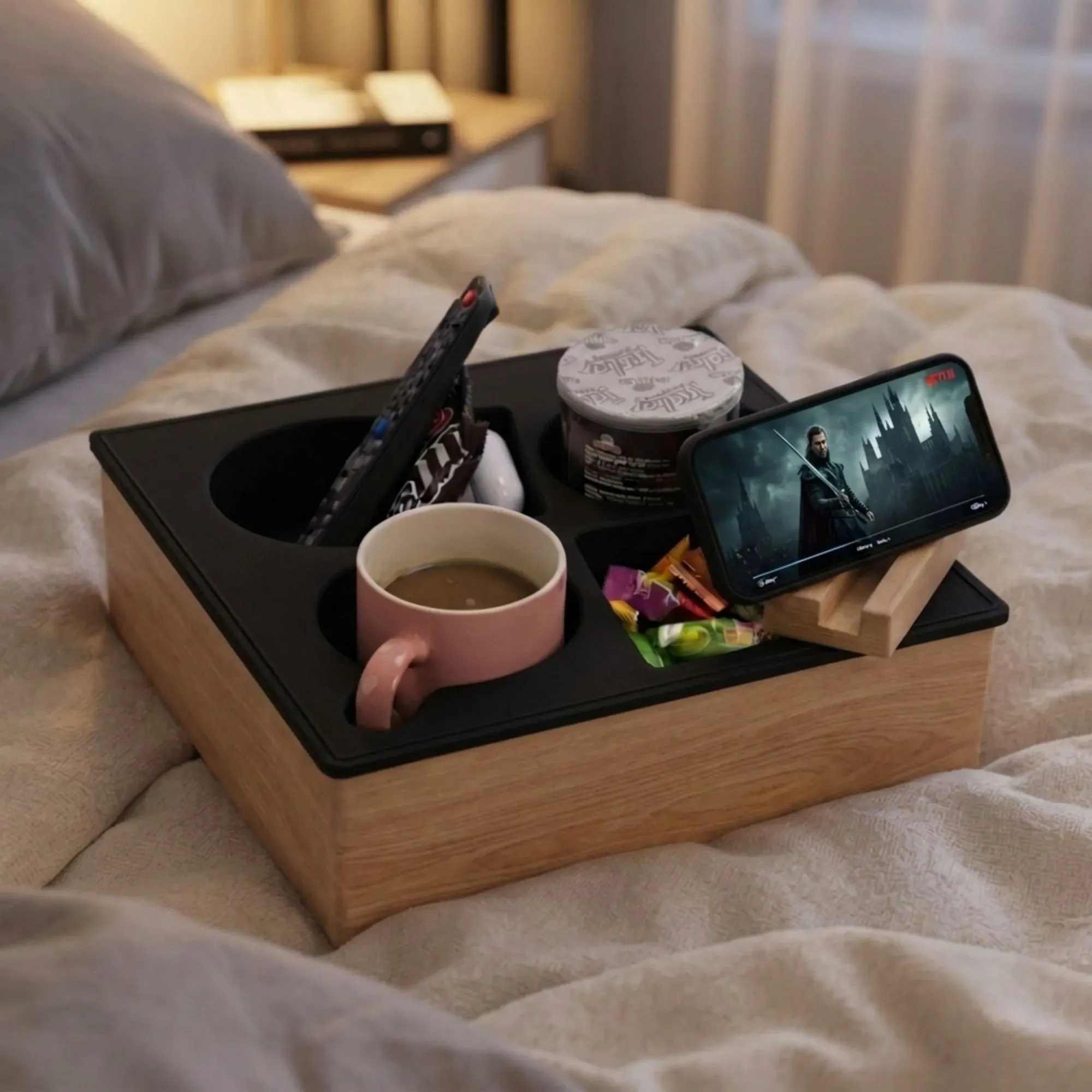 CARLA HOME Couch Cup Holder Tray, Wood Sofa Caddy, Antislip , Living Room view 2
