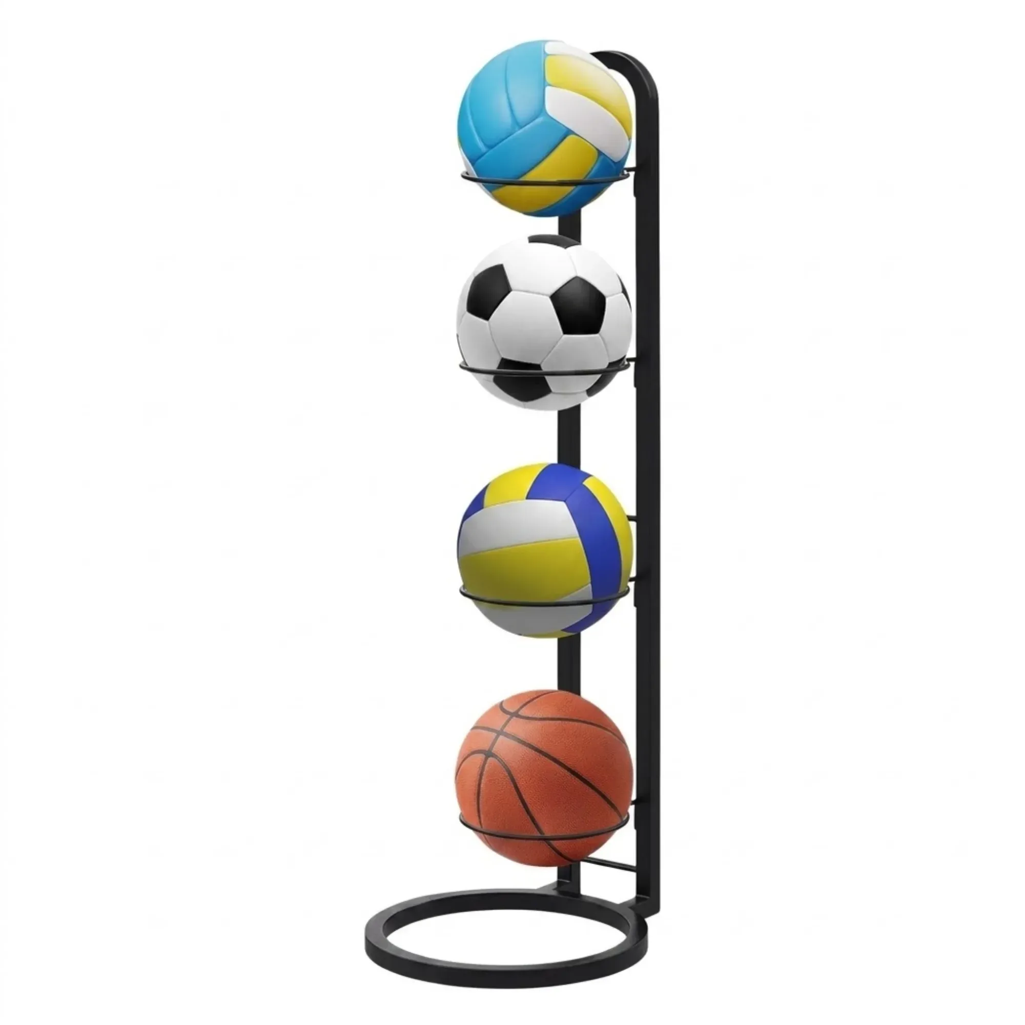 CARLA HOME 4 Tier Ball Storage Rack - Vertical Metal Stand - Black