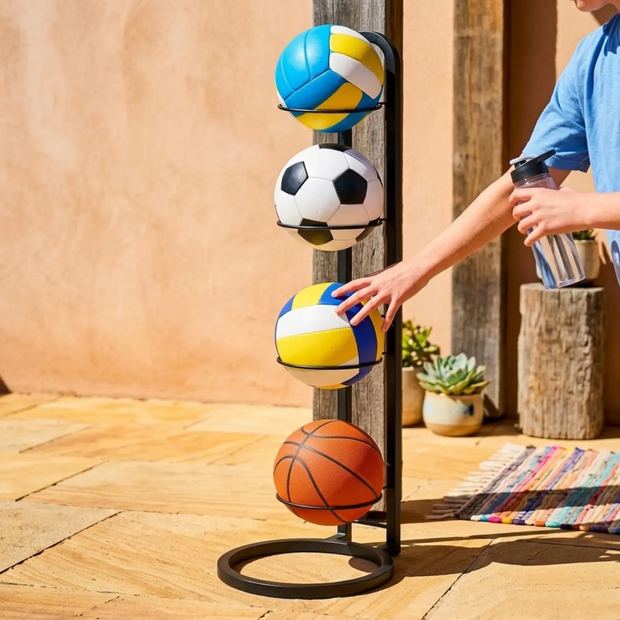 CARLA HOME 4 Tier Ball Storage Rack - Vertical Metal Stand - Black view 2