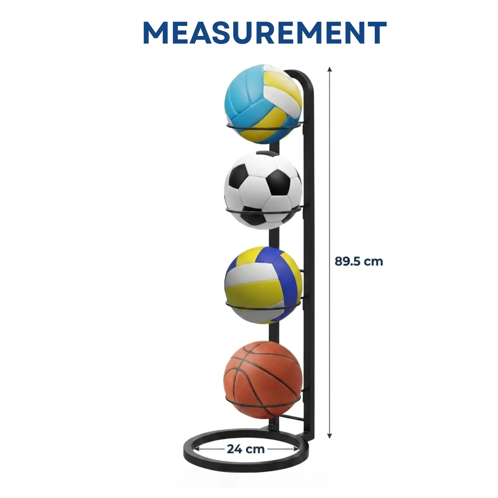 CARLA HOME 4 Tier Ball Storage Rack - Vertical Metal Stand - Black view 4