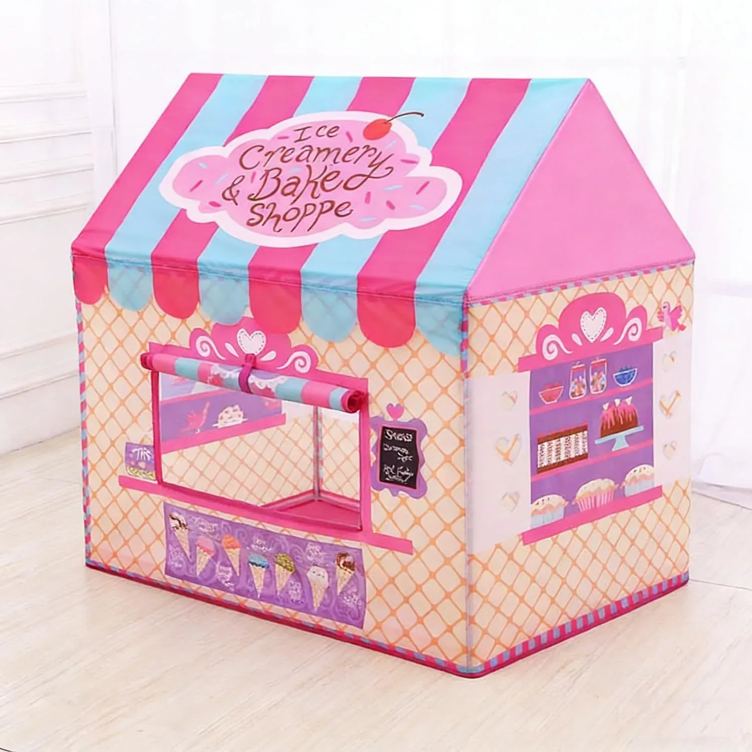 CARLA HOME Kids Ice Cream Bakery Play Tent Pink Pop Up Playhouse - Outdoor view 4