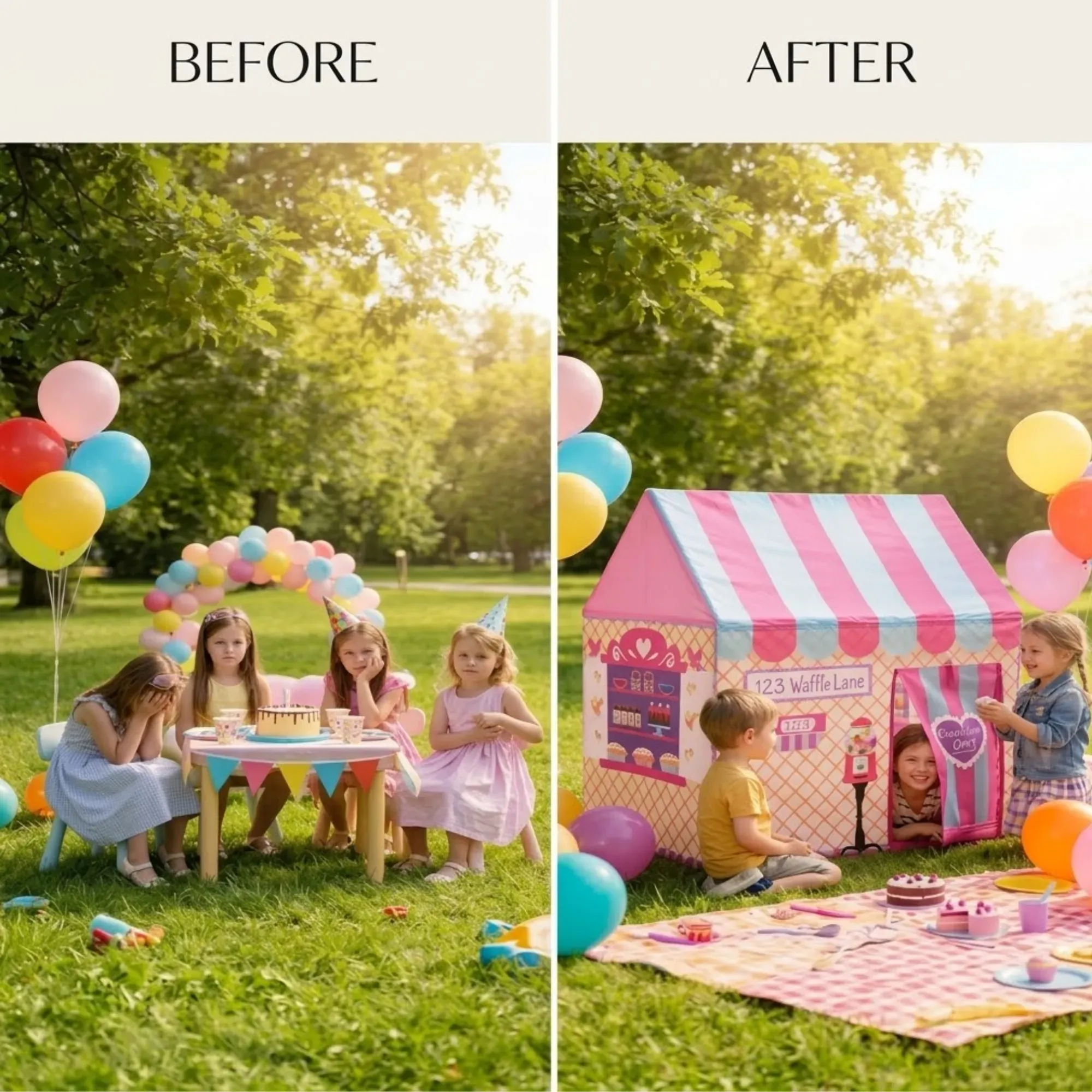 CARLA HOME Kids Ice Cream Bakery Play Tent Pink Pop Up Playhouse - Outdoor view 5