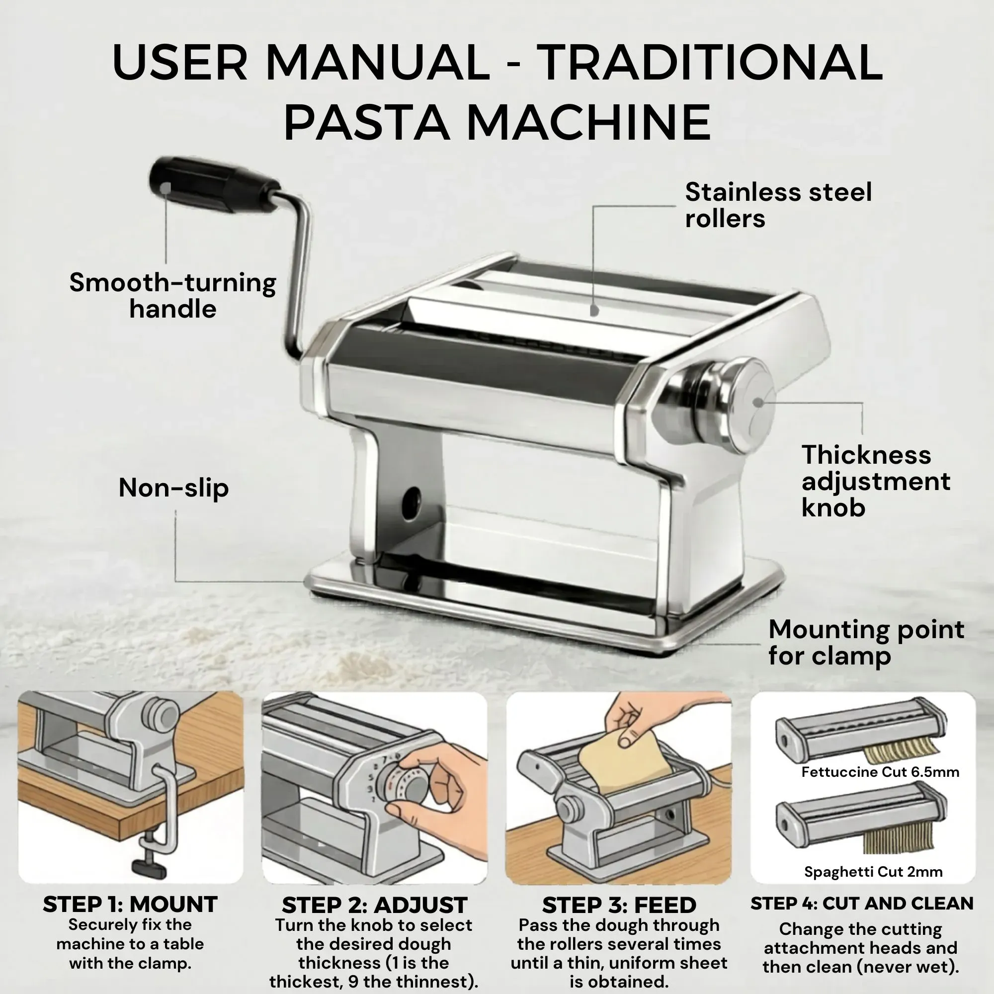 CARLA HOME Pasta Maker Machine - Hand Crank Noodle Maker - Grey - Kitchen view 8