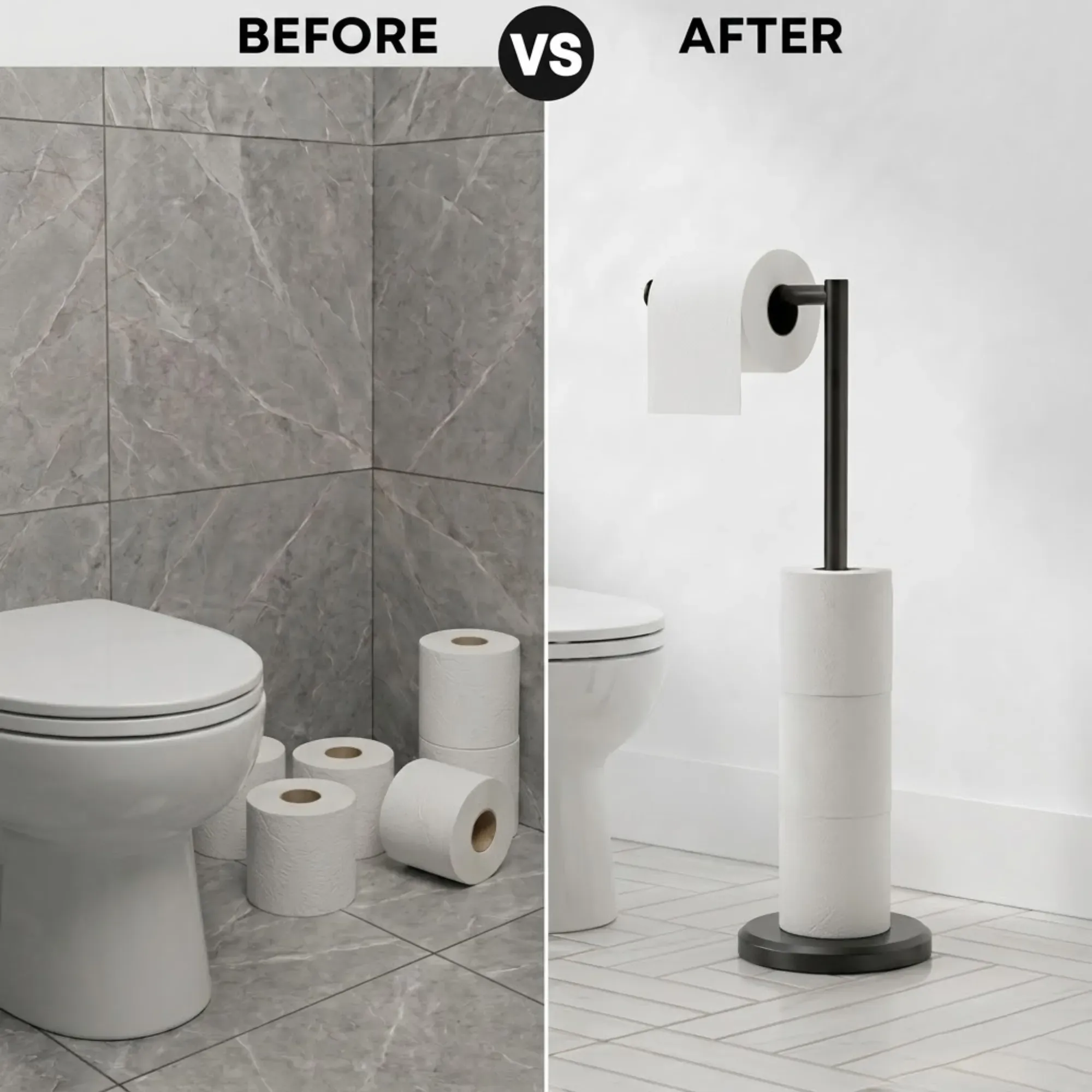 CARLA HOME Toilet Paper Holder Stand with Storage - Black - METAL - Bathroom view 5