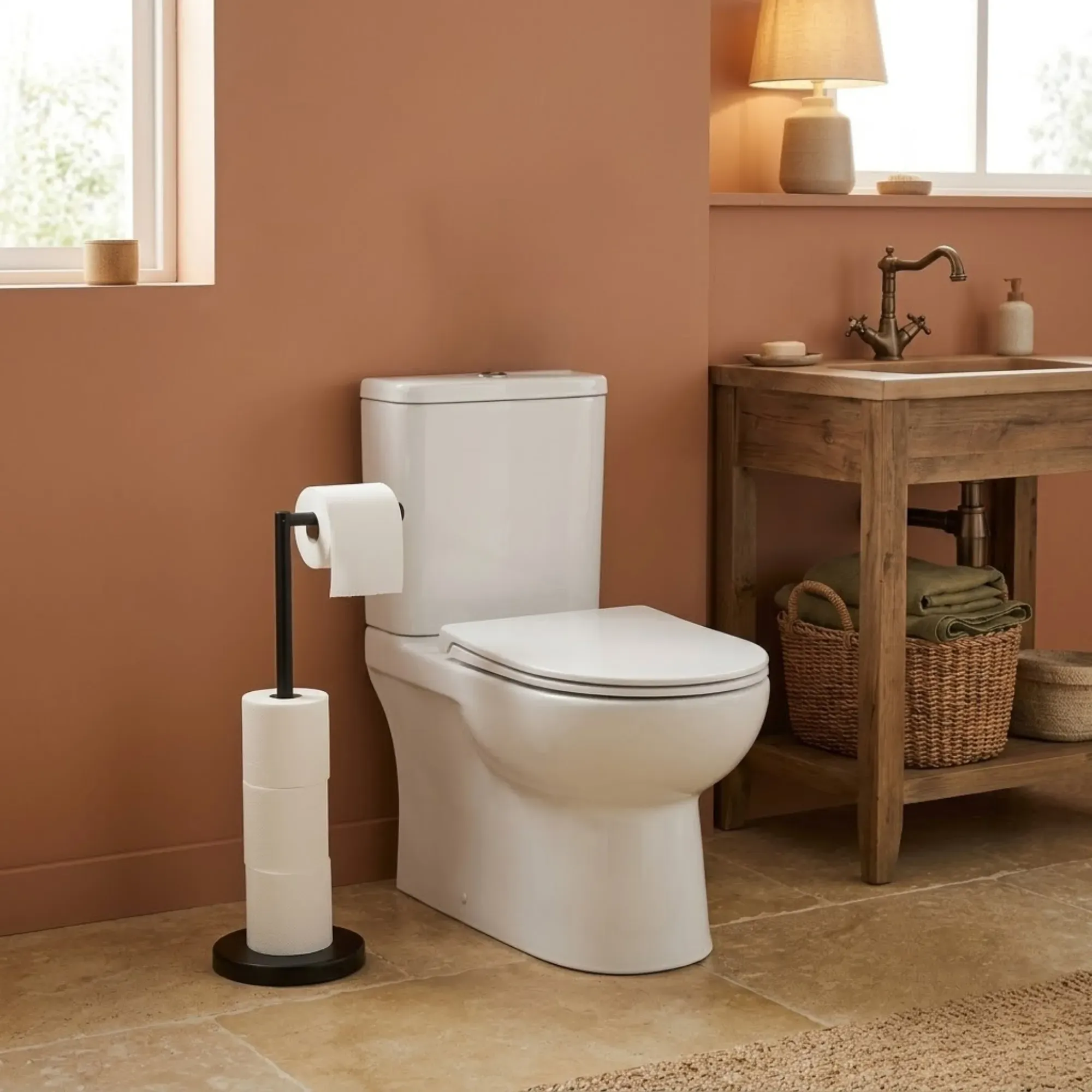 CARLA HOME Toilet Paper Holder Stand with Storage - Black - METAL - Bathroom view 8