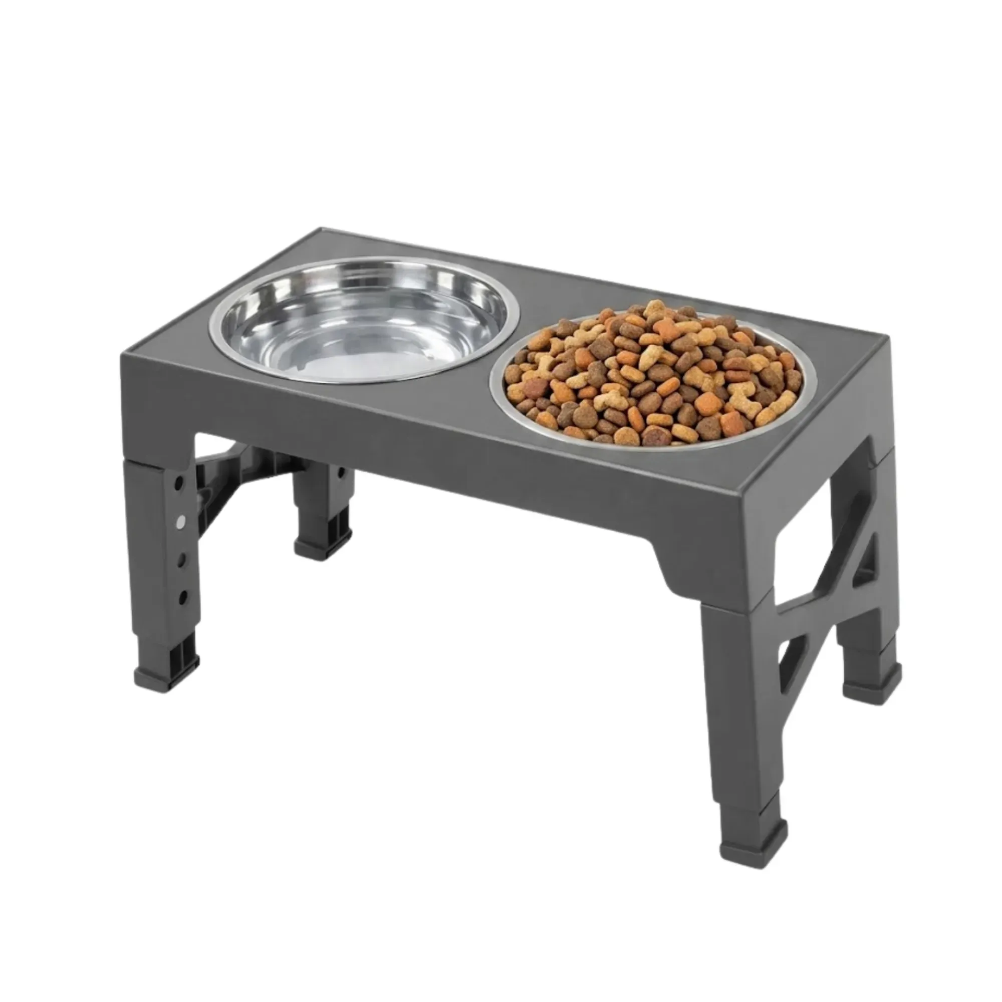 CARLA HOME Raised Dog Bowl Stand - 4 - Height Adjustable - Black - Pet Feeder
