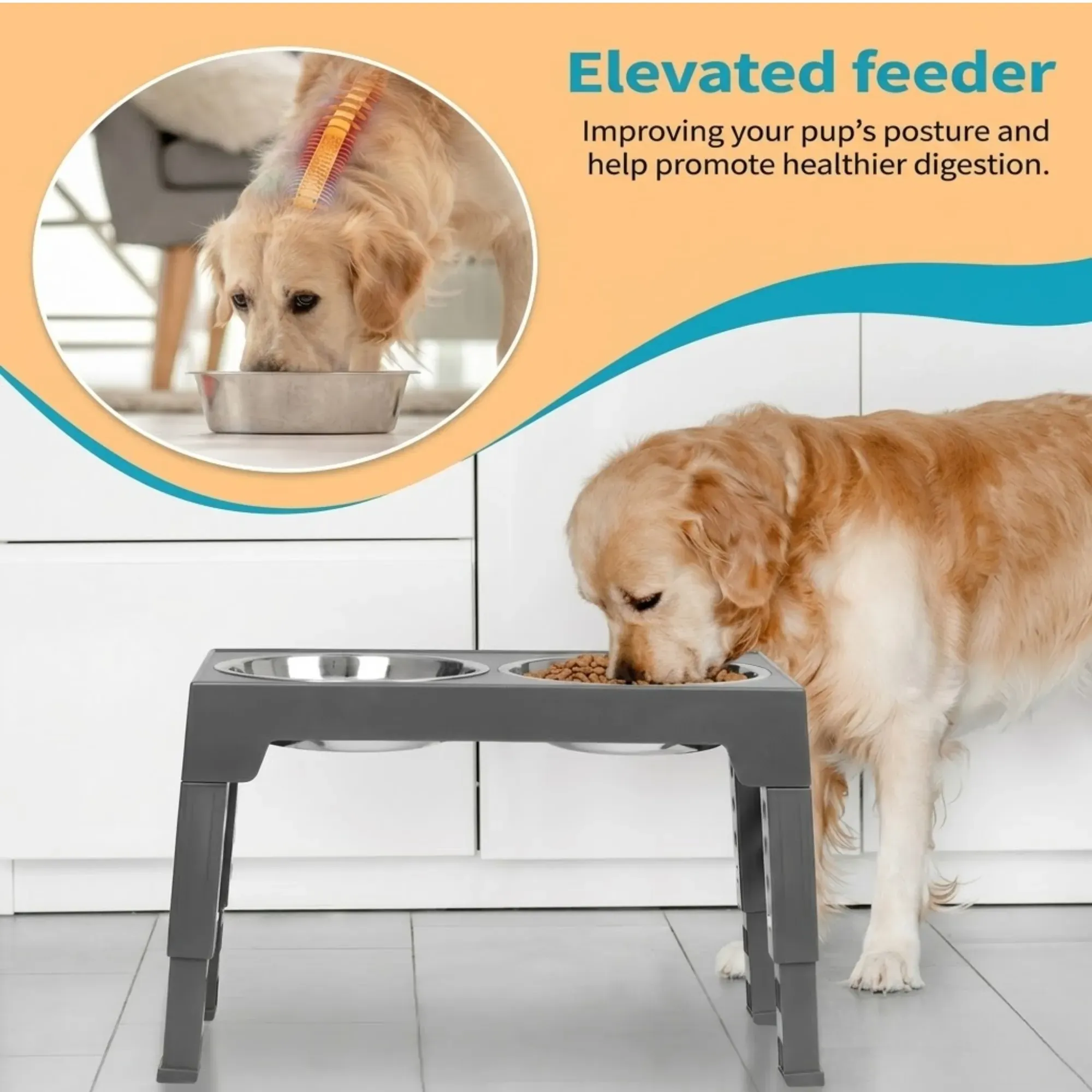 CARLA HOME Raised Dog Bowl Stand - 4 - Height Adjustable - Black - Pet Feeder view 6