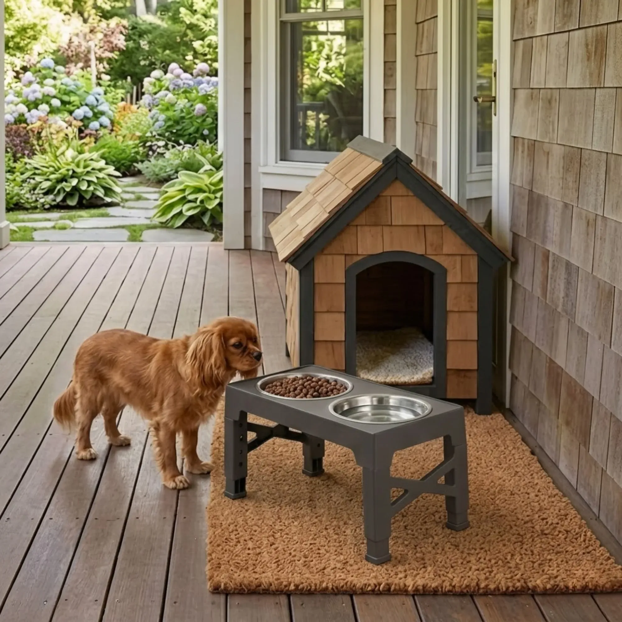 CARLA HOME Raised Dog Bowl Stand - 4 - Height Adjustable - Black - Pet Feeder view 9