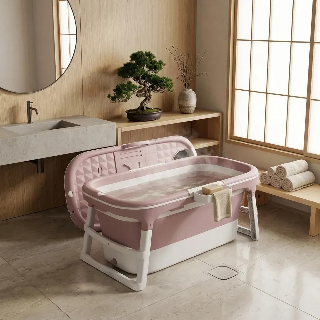 CARLA HOME Foldable Bathtub Adult - Collapsible Soaking Tub - Pink - Folding view 2