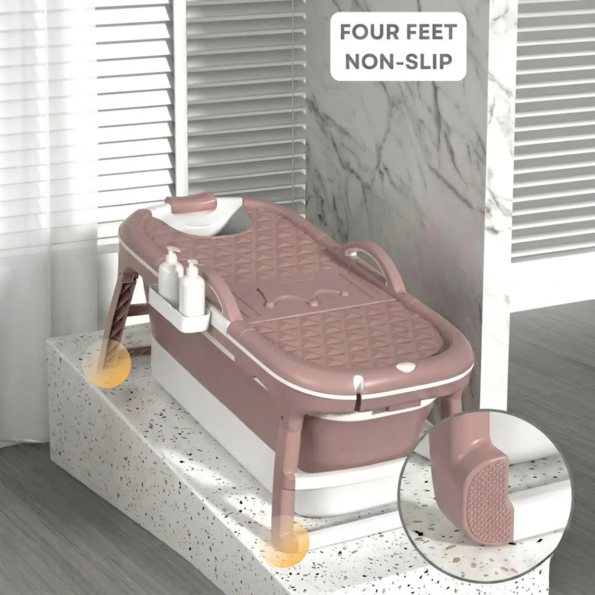 CARLA HOME Foldable Bathtub Adult - Collapsible Soaking Tub - Pink - Folding view 6