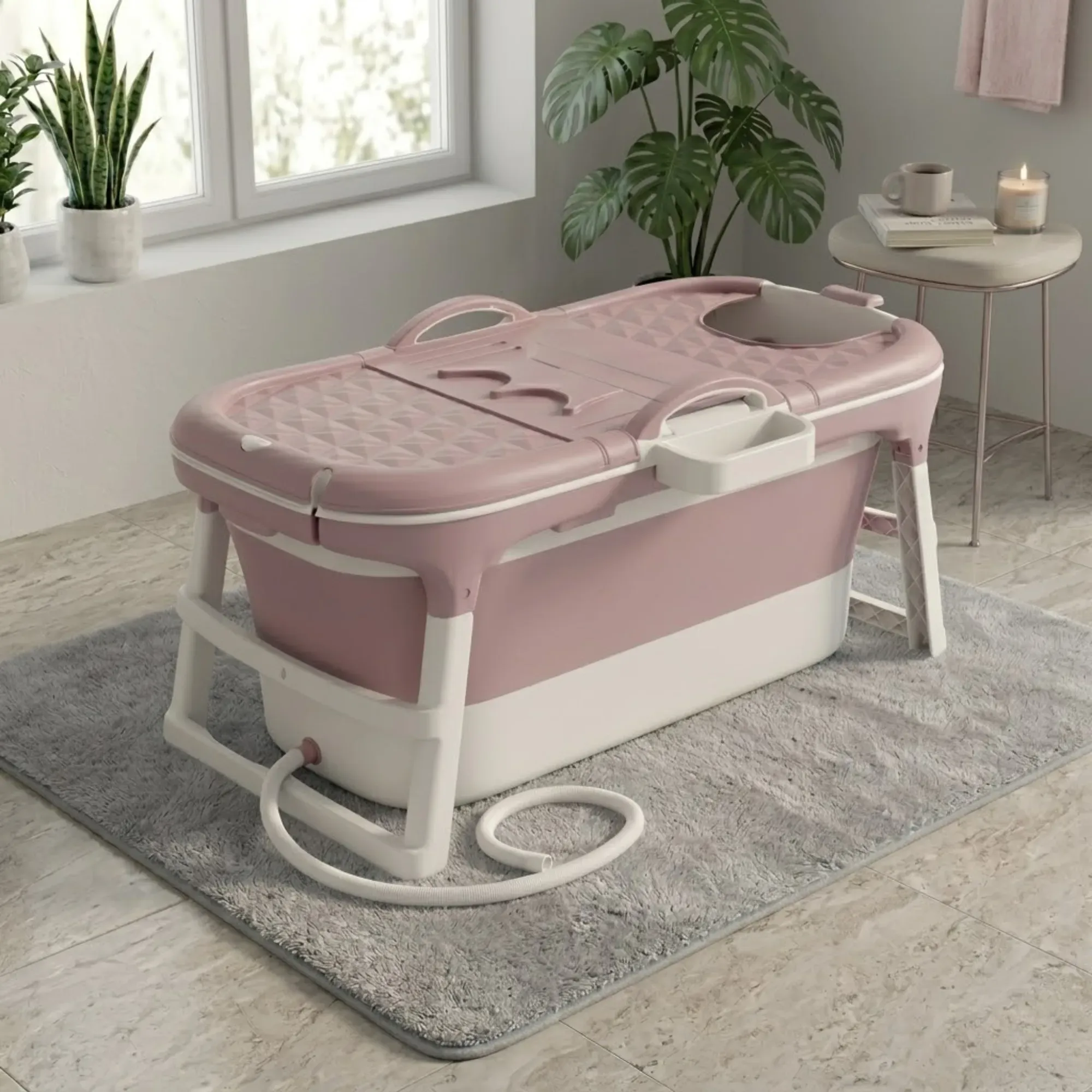 CARLA HOME Foldable Bathtub Adult - Collapsible Soaking Tub - Pink - Folding view 9
