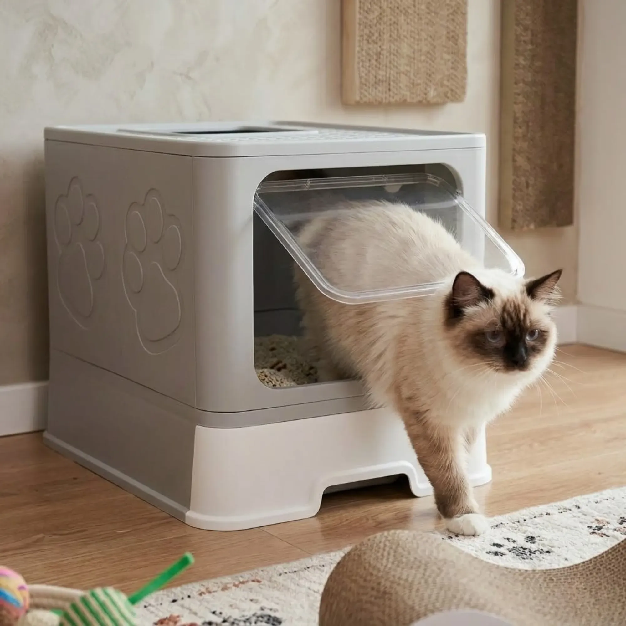 CARLA HOME Foldable Enclosed Cat Litter Box with Scoop - Grey - Plastic view 2