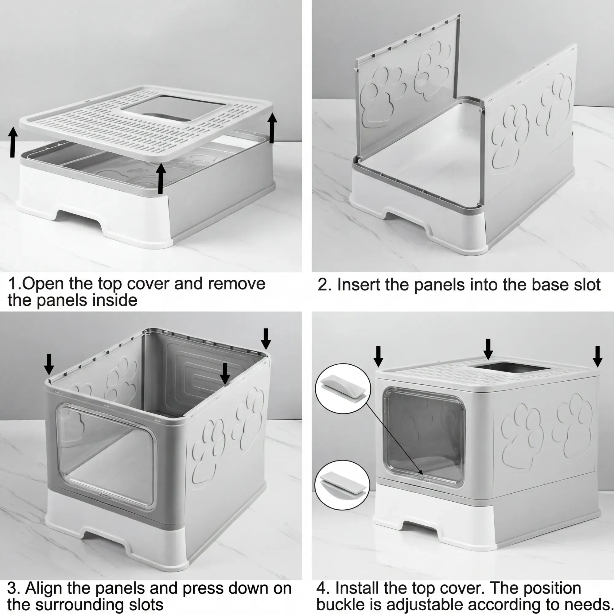 CARLA HOME Foldable Enclosed Cat Litter Box with Scoop - Grey - Plastic view 3