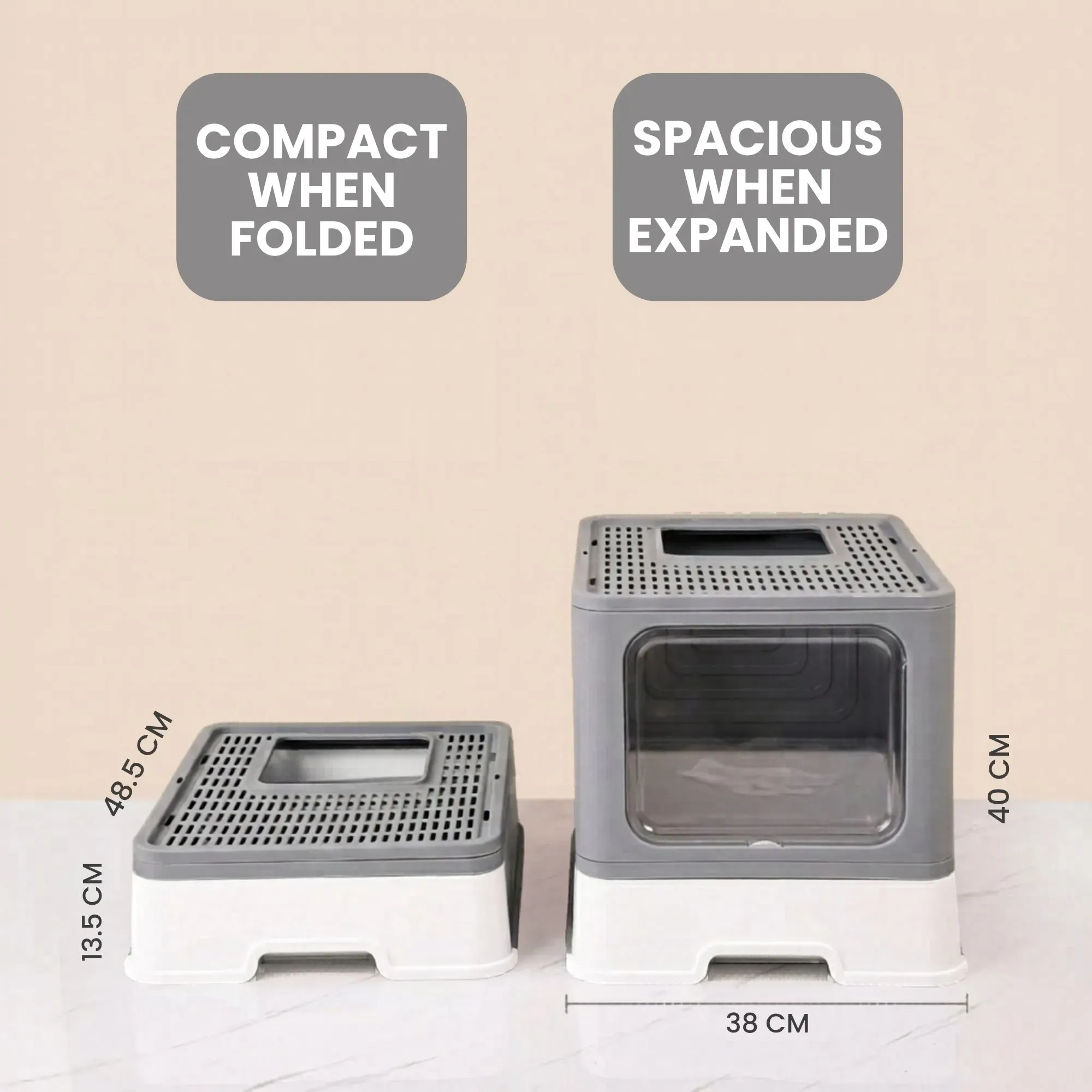 CARLA HOME Foldable Enclosed Cat Litter Box with Scoop - Grey - Plastic view 4