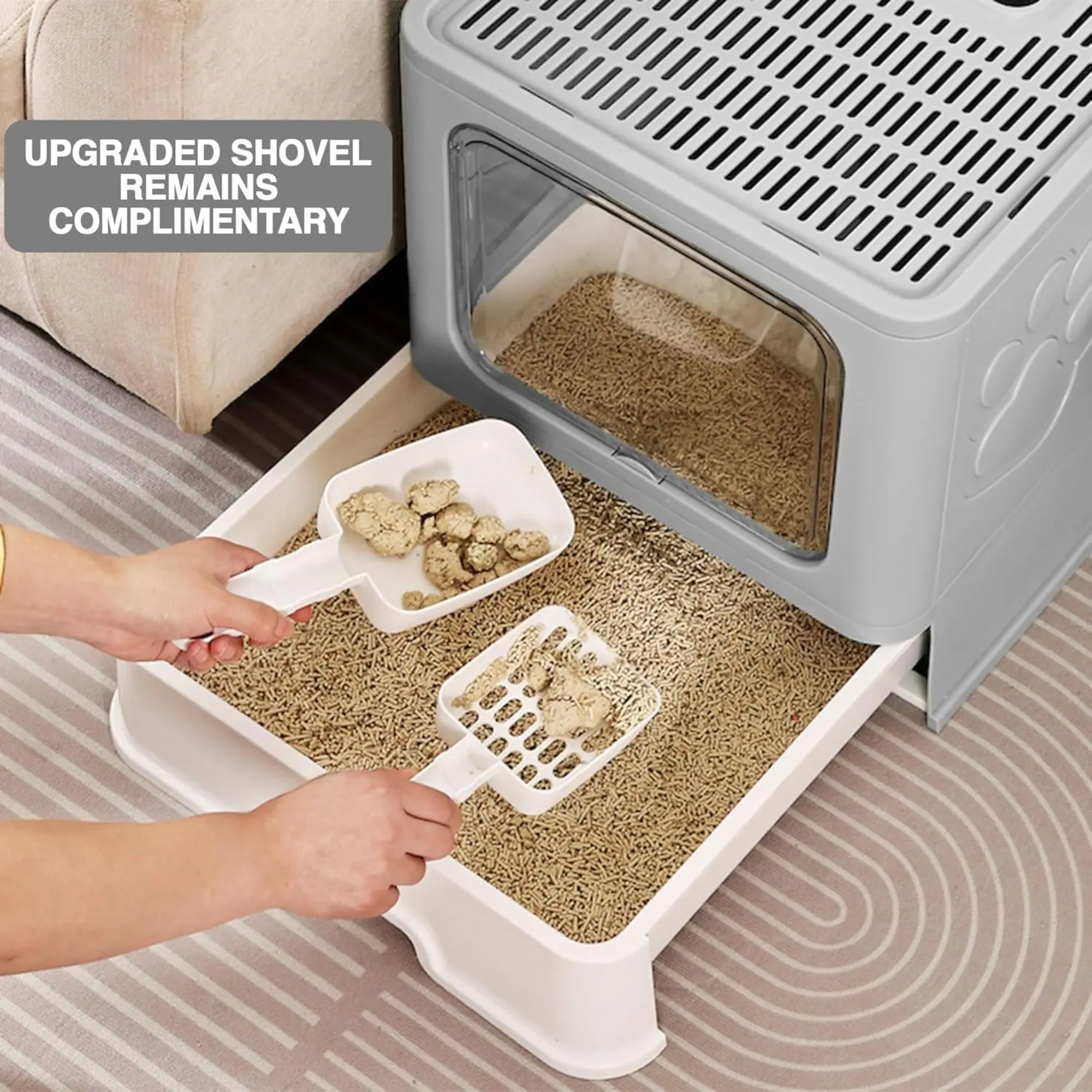 CARLA HOME Foldable Enclosed Cat Litter Box with Scoop - Grey - Plastic view 5