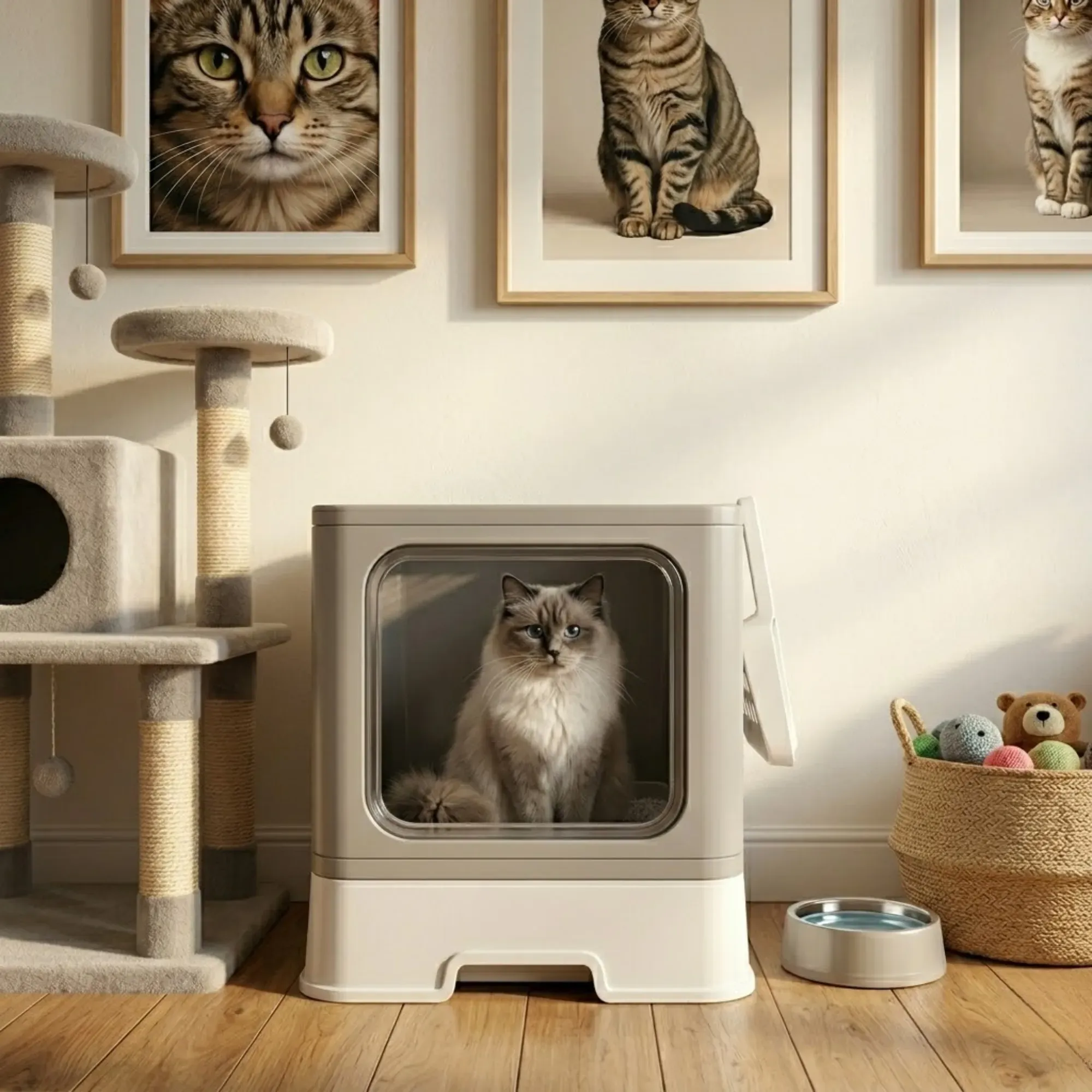 CARLA HOME Foldable Enclosed Cat Litter Box with Scoop - Grey - Plastic view 9