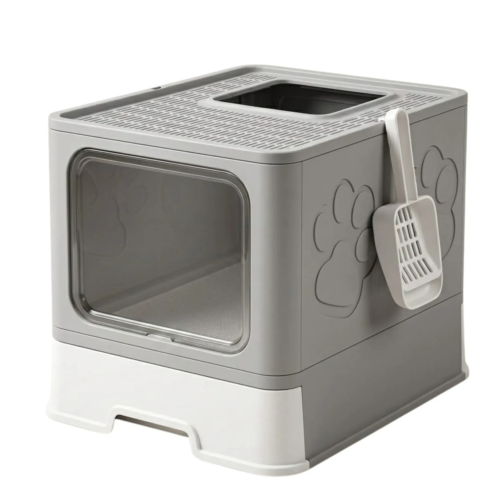 CARLA HOME Foldable Enclosed Cat Litter Box with Scoop - Grey - Plastic view 10