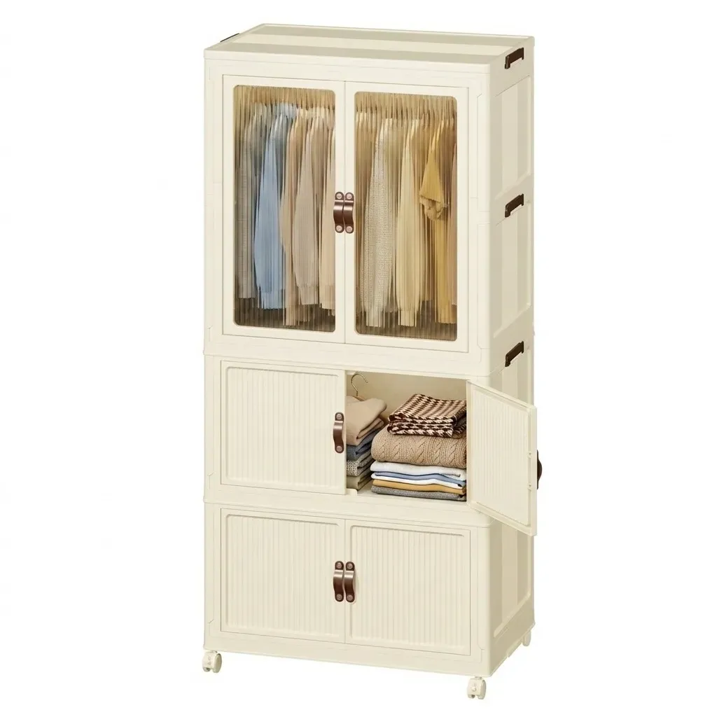 CARLA HOME 3 - Tier Foldable Wardrobe Cabinet - White - Plastic - Clothe Storage — image 1