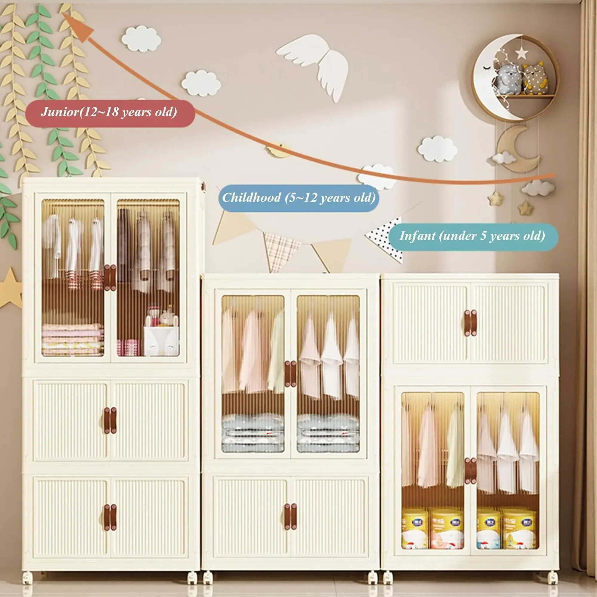 CARLA HOME 3 - Tier Foldable Wardrobe Cabinet - White - Plastic - Clothe Storage view 5