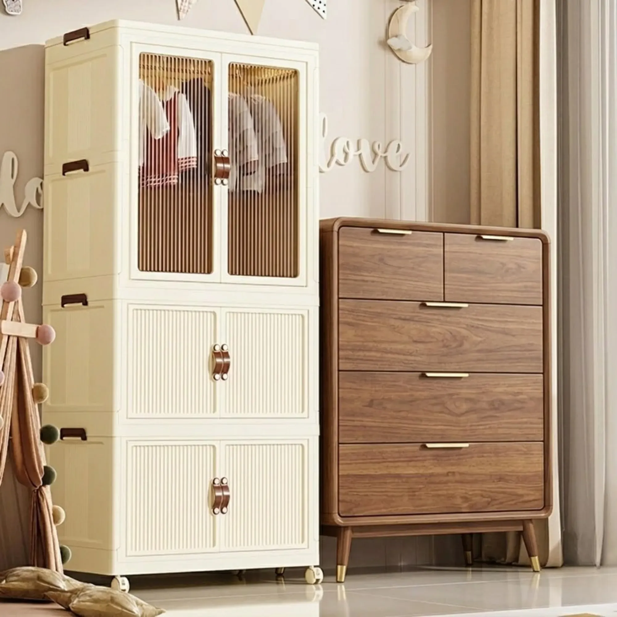 CARLA HOME 3 - Tier Foldable Wardrobe Cabinet - White - Plastic - Clothe Storage view 9