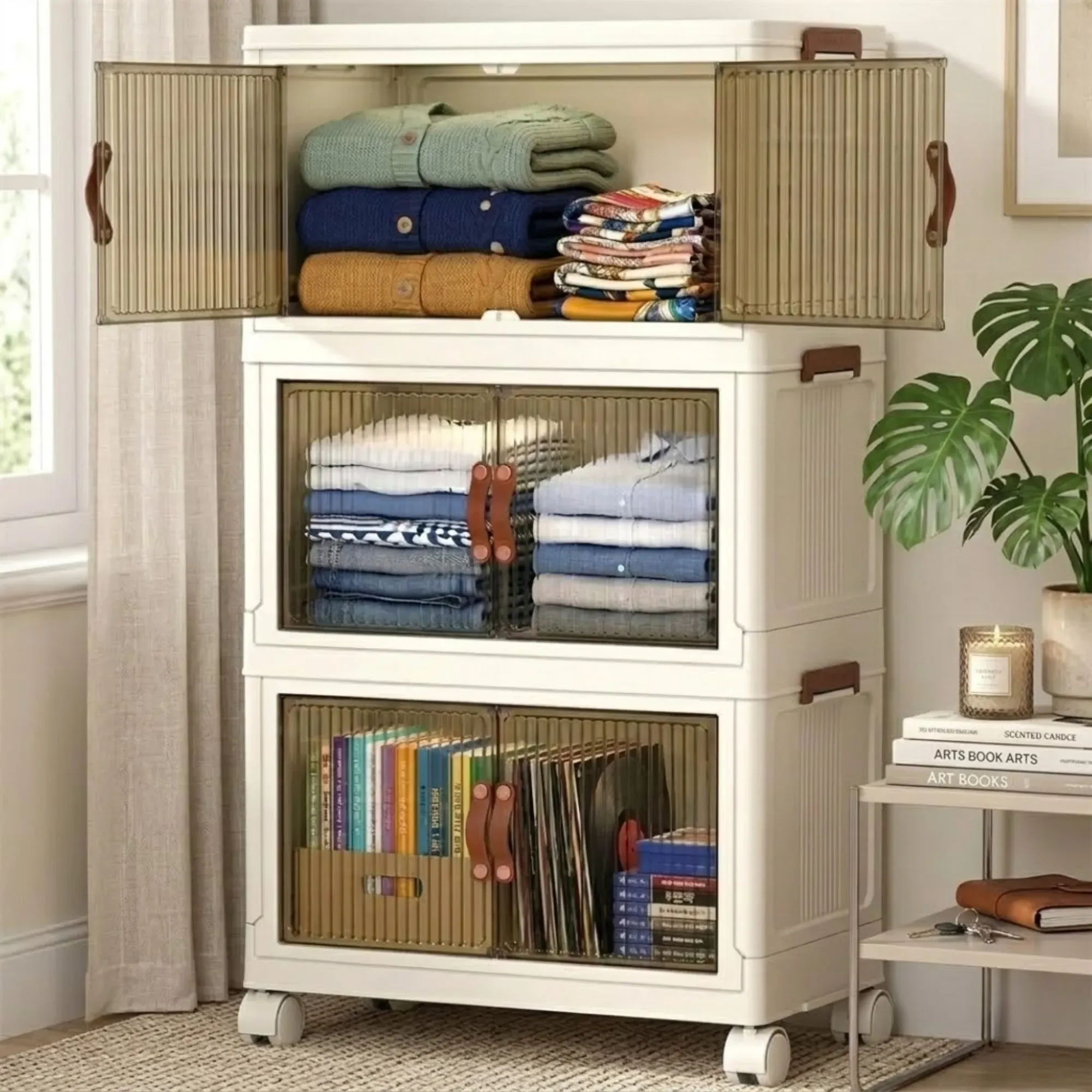 CARLA HOME 3 Tier Stackable Storage Cabinet with Wheels White - Storage Box view 2