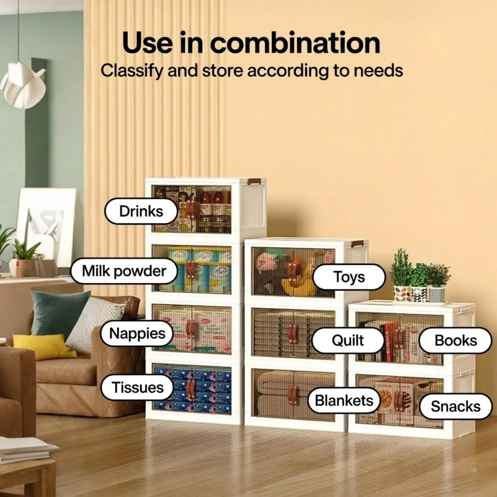 CARLA HOME 3 Tier Stackable Storage Cabinet with Wheels White - Storage Box view 5