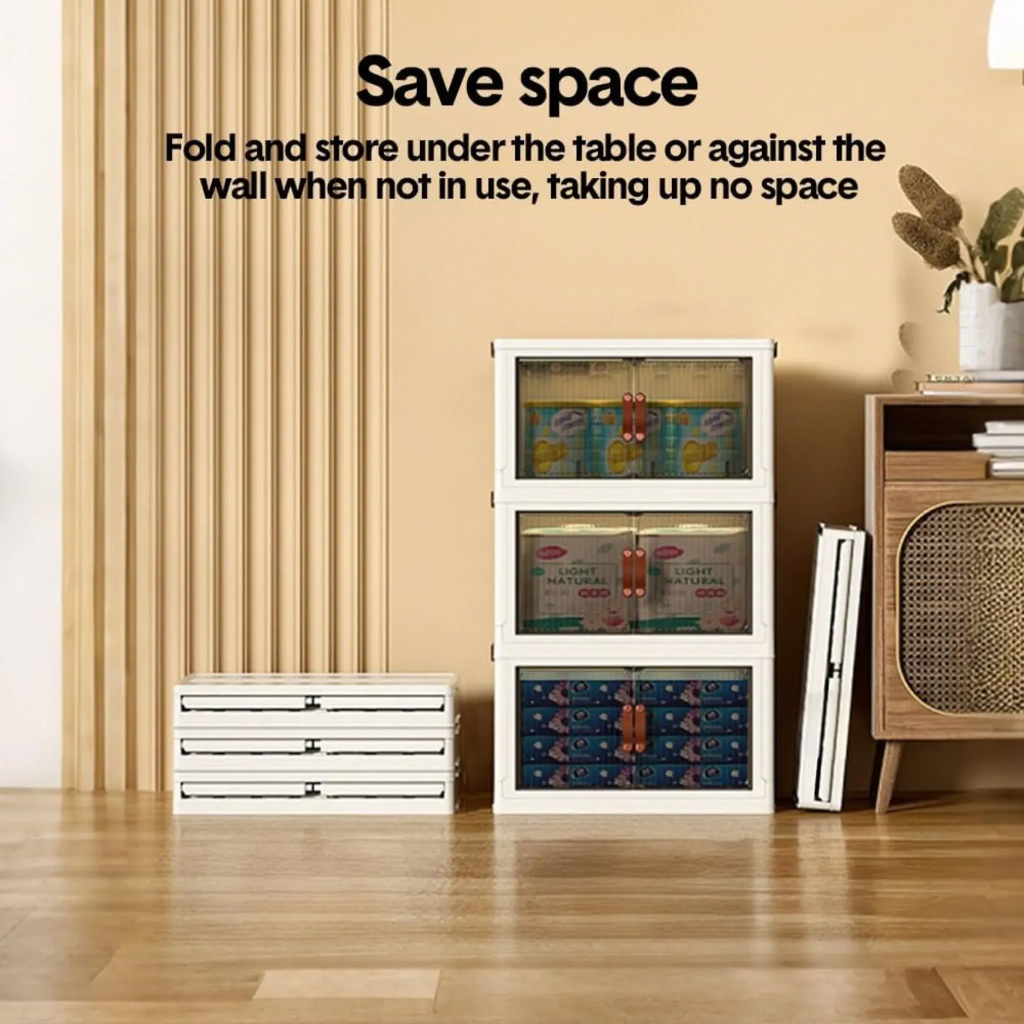 CARLA HOME 3 Tier Stackable Storage Cabinet with Wheels White - Storage Box view 7