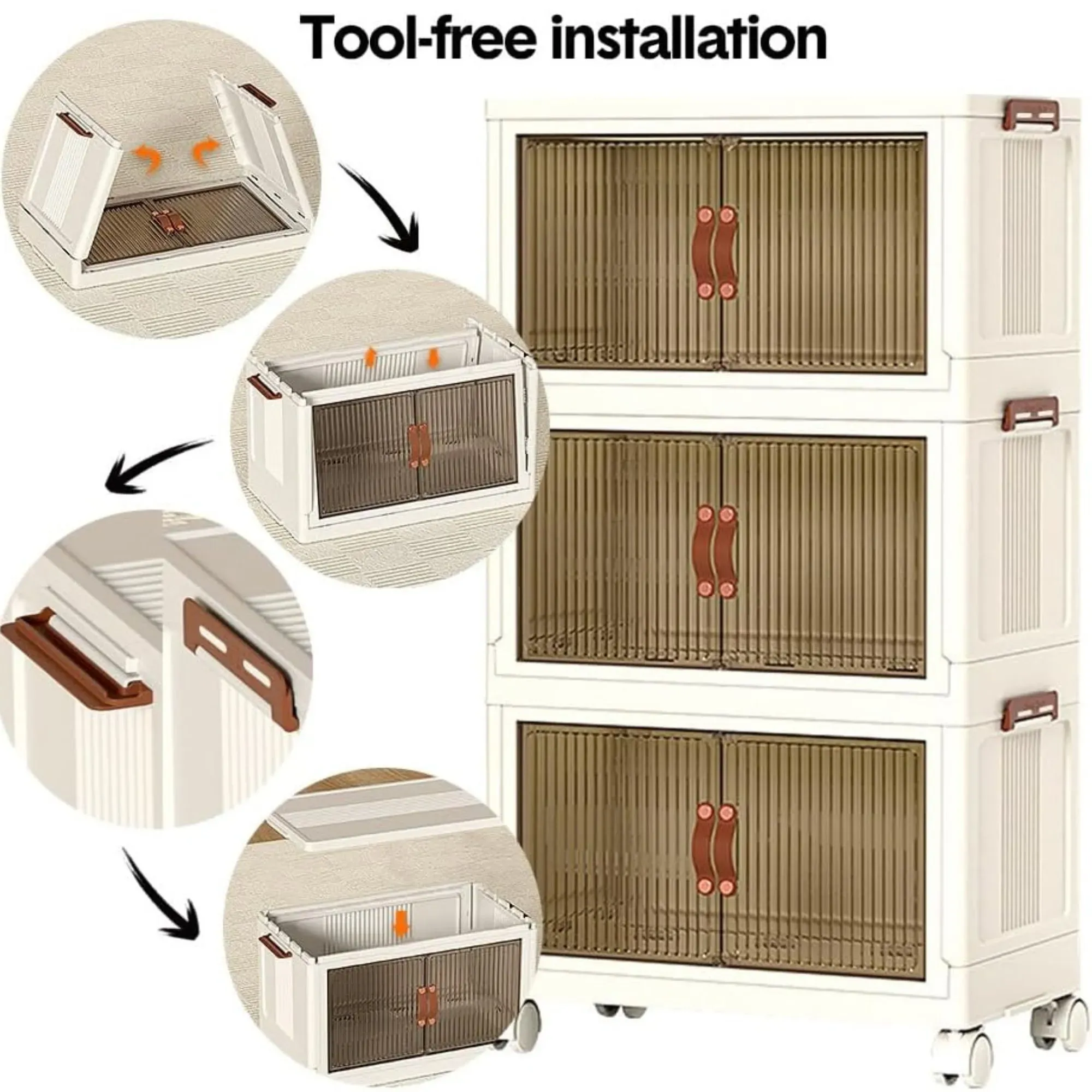 CARLA HOME 3 Tier Stackable Storage Cabinet with Wheels White - Storage Box view 8