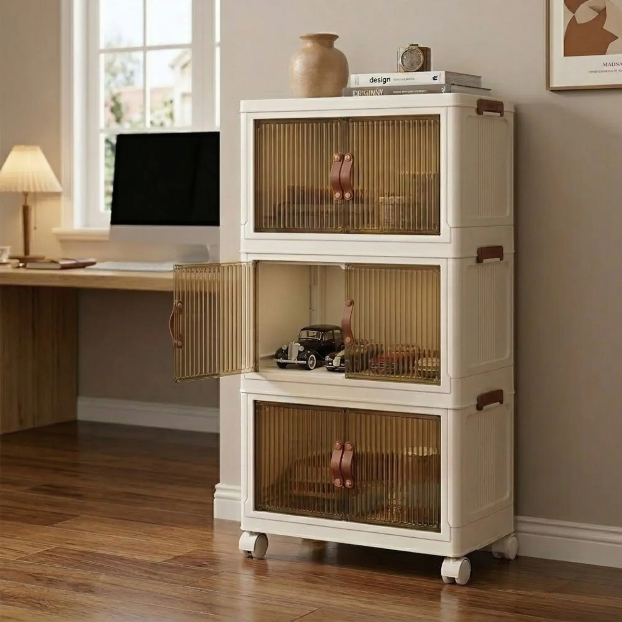 CARLA HOME 3 Tier Stackable Storage Cabinet with Wheels White - Storage Box view 9