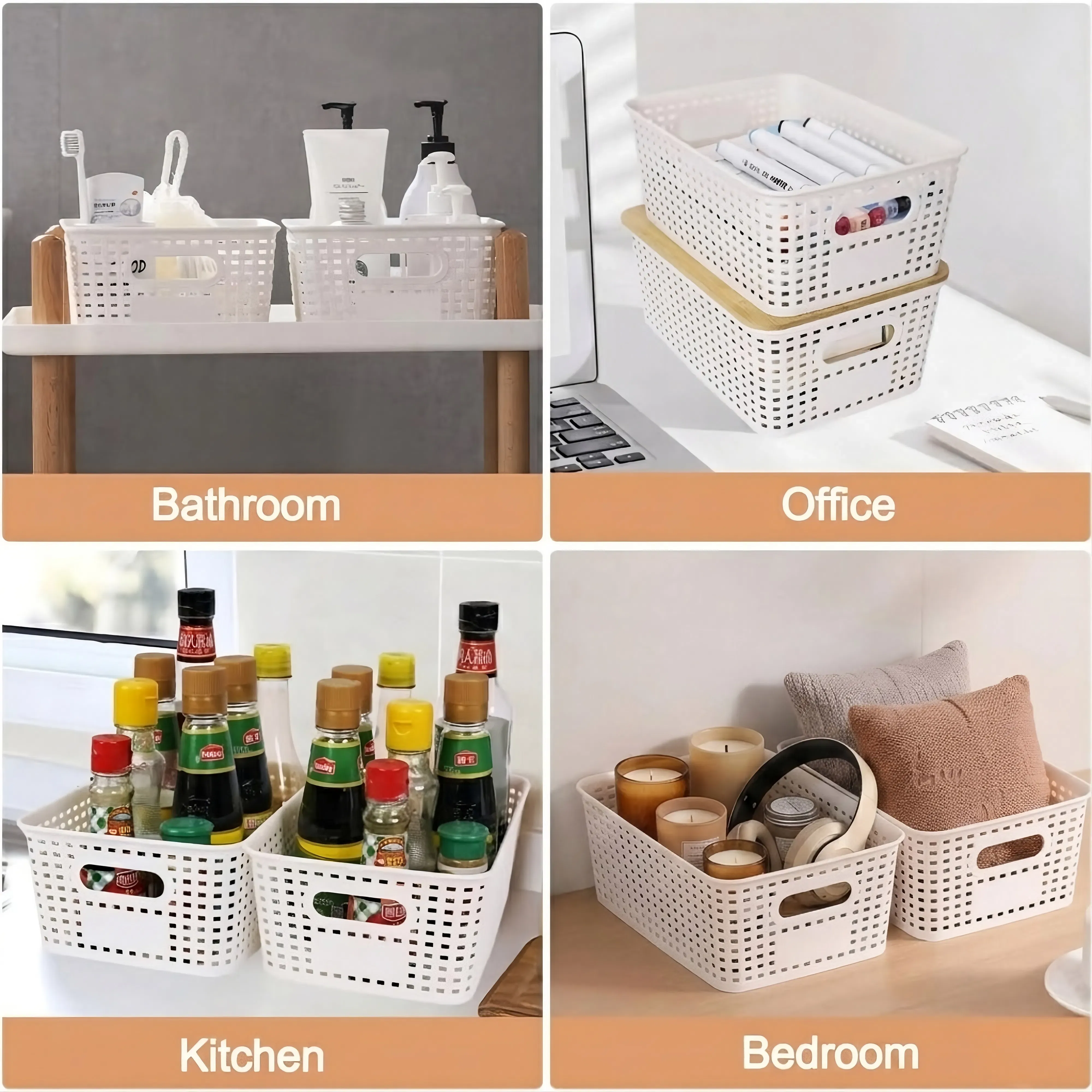 CARLA HOME Storage Bins with Bamboo Lids - 6 Pack - White - Plastic - Storage view 8