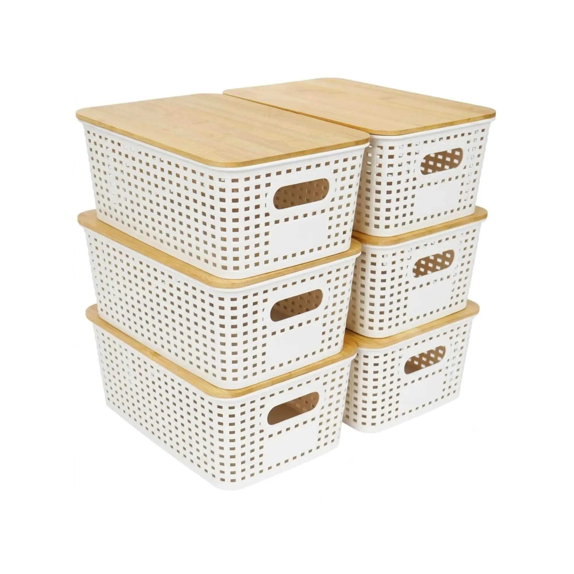 CARLA HOME Storage Bins with Bamboo Lids - 6 Pack - White - Plastic - Storage view 10