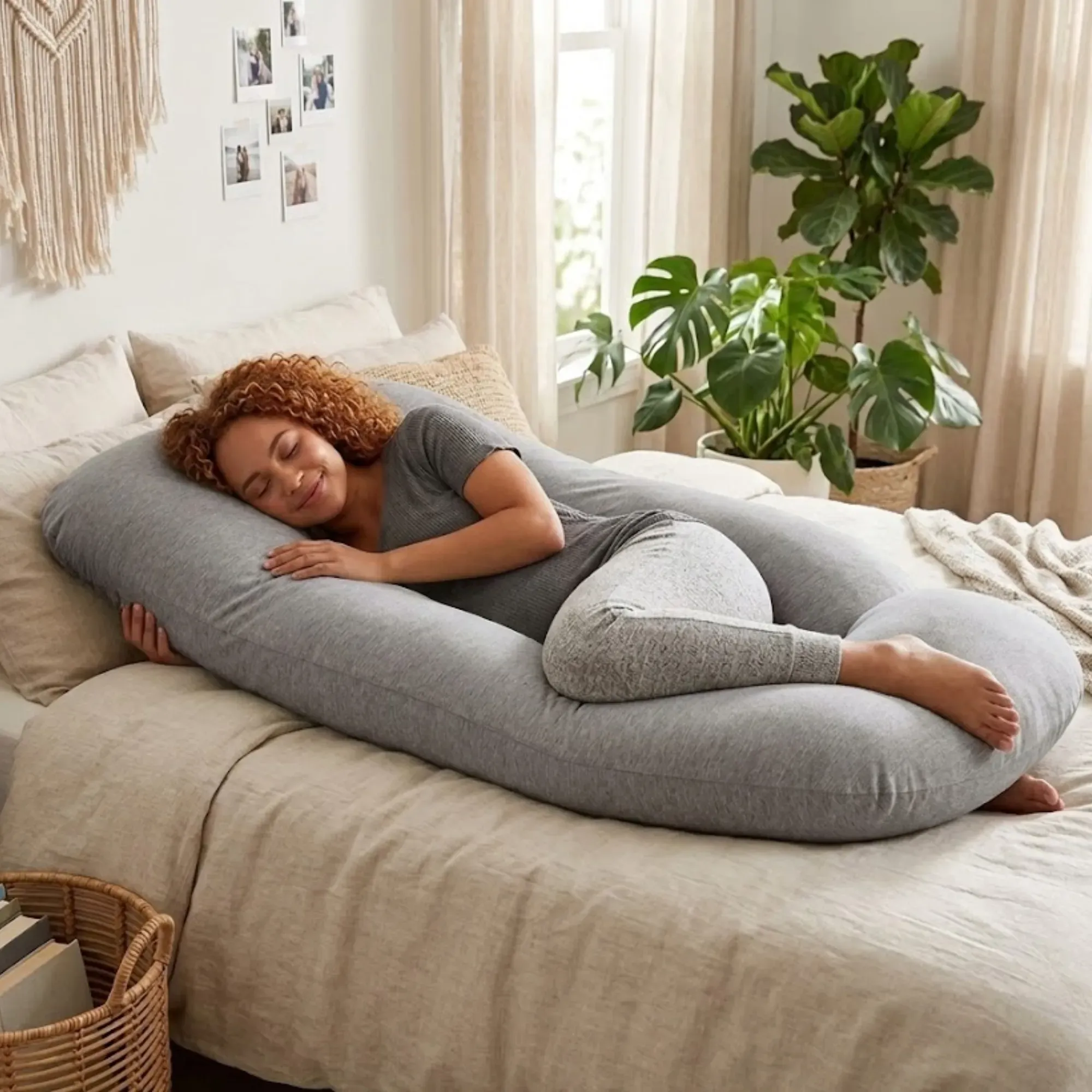 CARLA HOME U Shaped Pregnancy Pillow for Full Body Support Grey - Polyester view 2