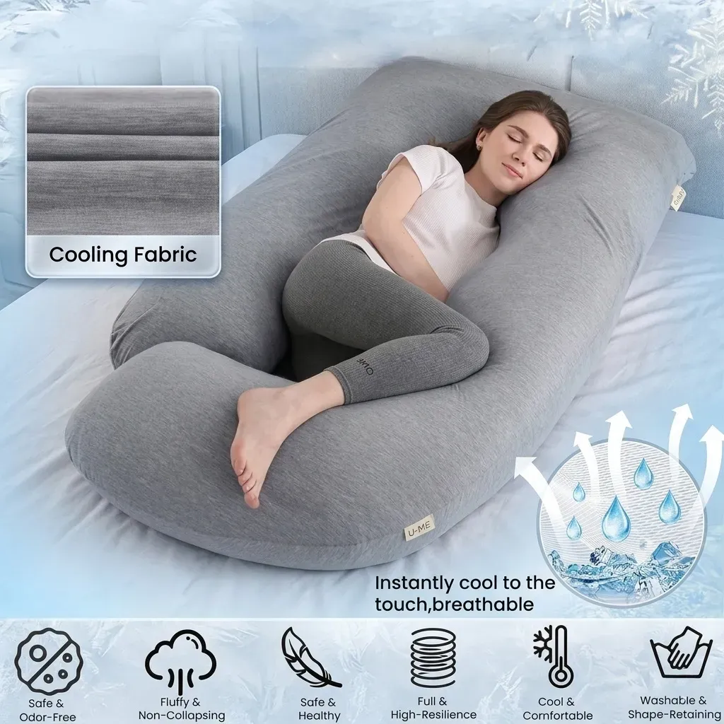 CARLA HOME U Shaped Pregnancy Pillow for Full Body Support Grey - Polyester view 5