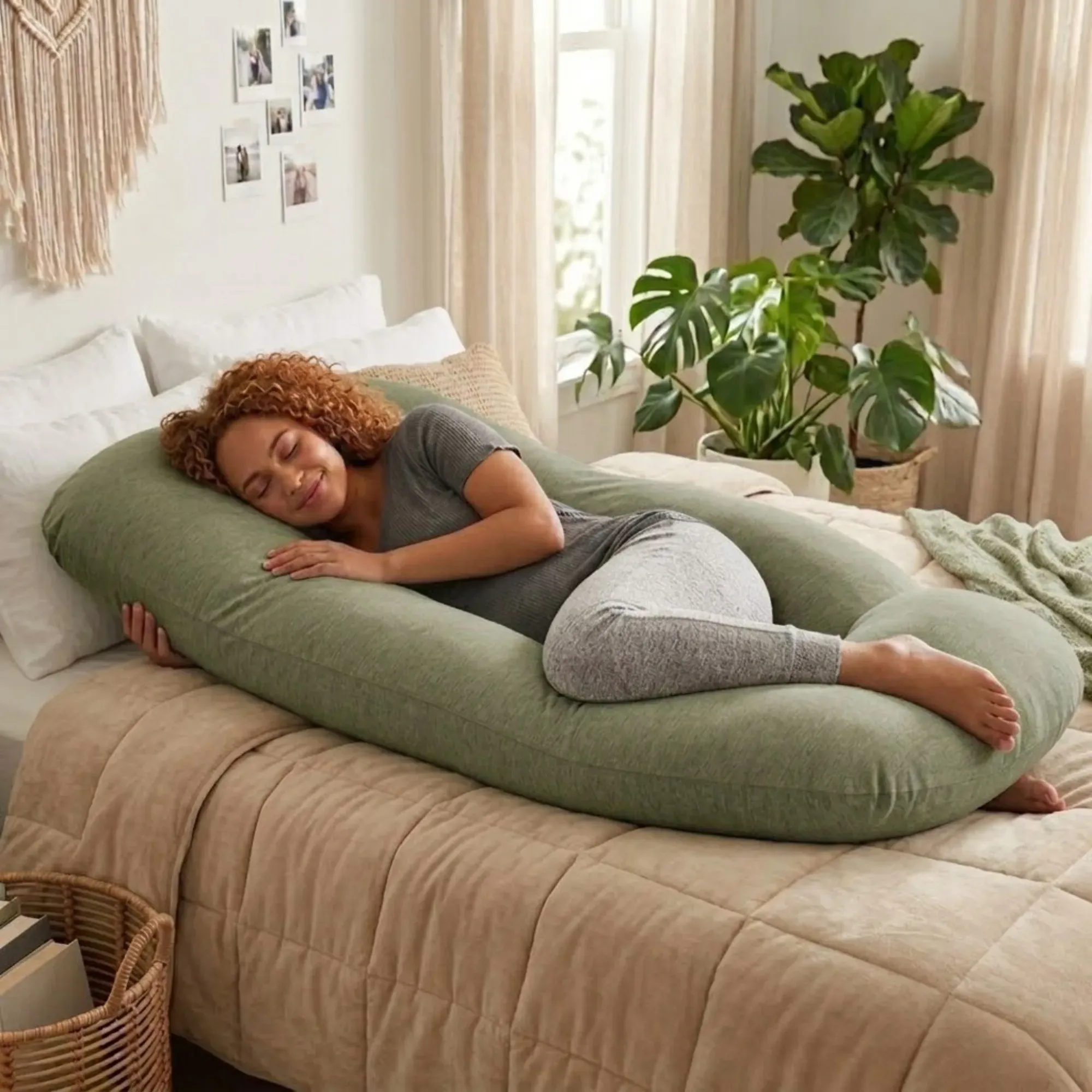 CARLA HOME U Shape Pregnancy Pillow Full Body Support - Green - Polyester view 2