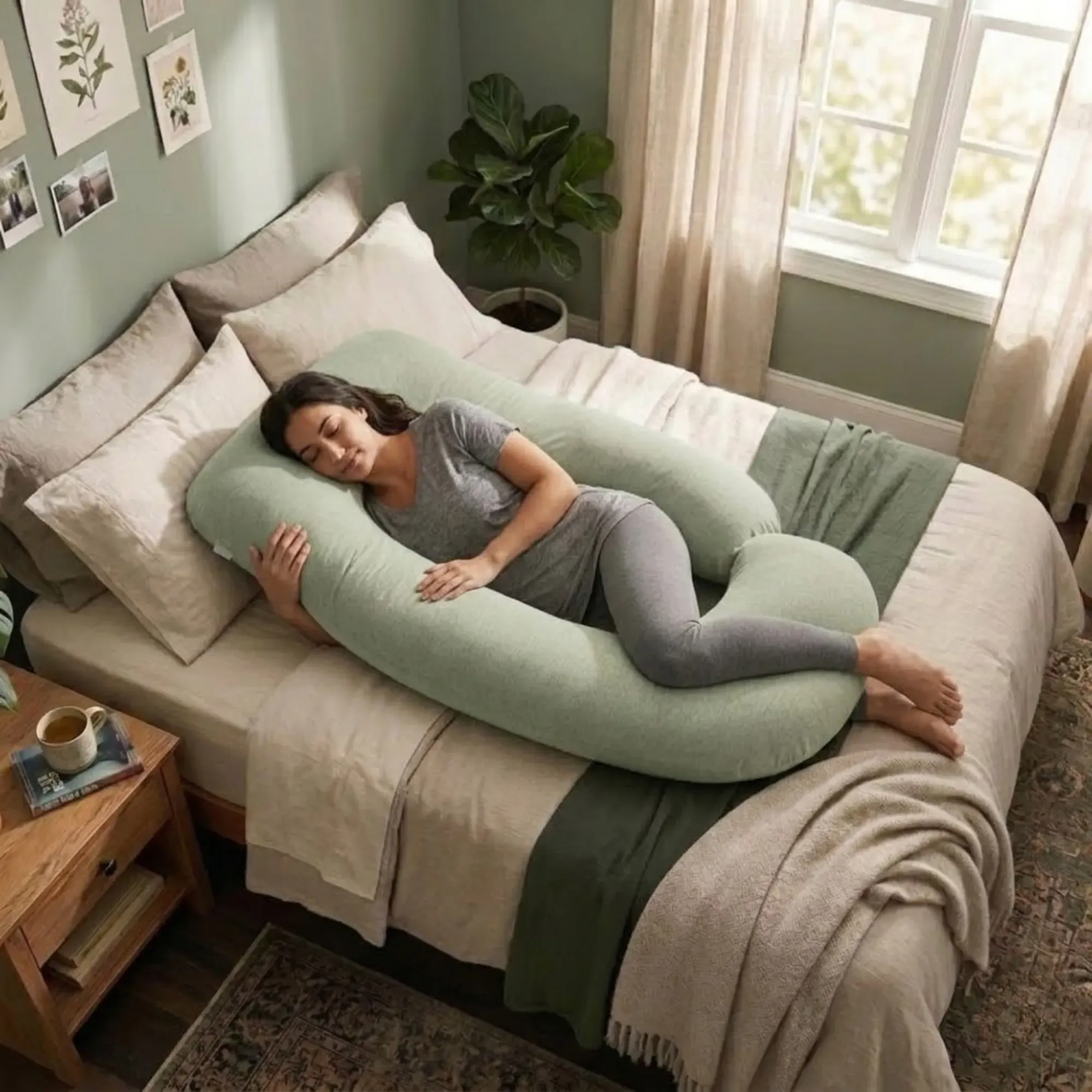 CARLA HOME U Shape Pregnancy Pillow Full Body Support - Green - Polyester view 9