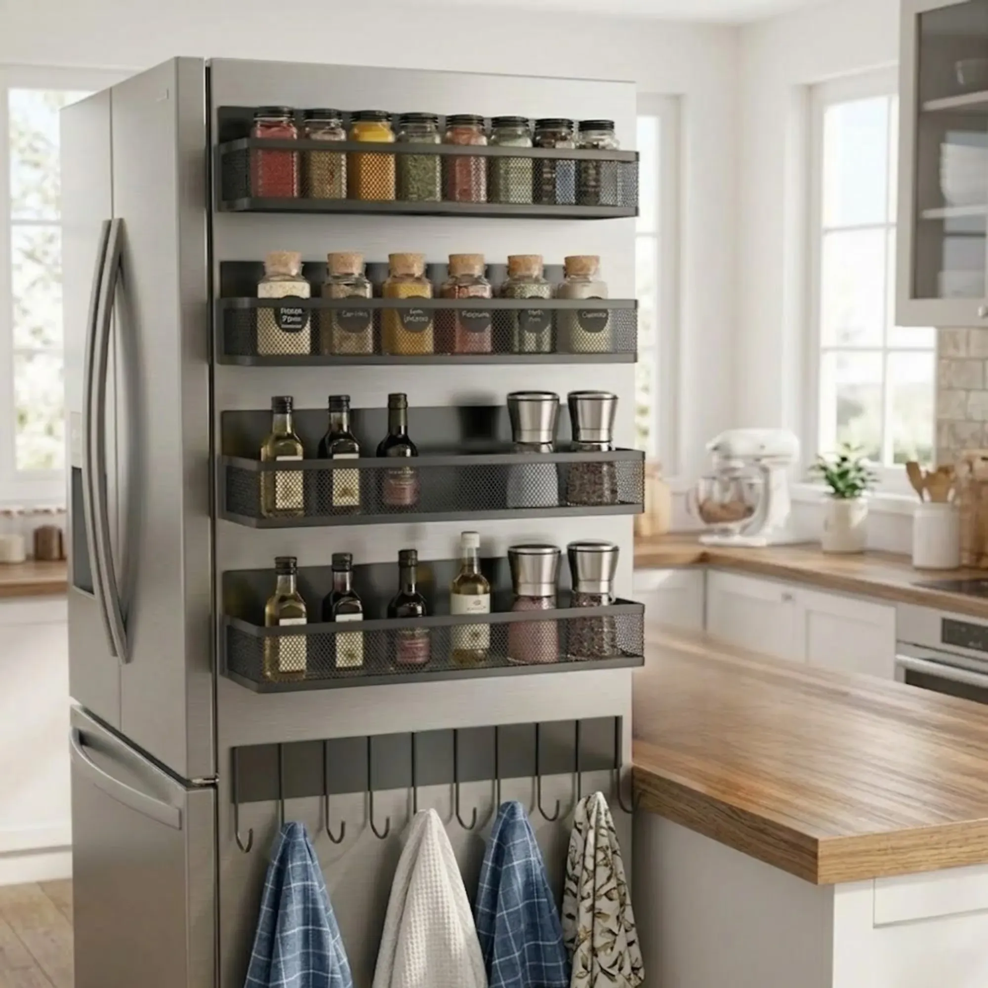 CARLA HOME 5 Pack Magnetic Spice Rack for Fridge Kitchen with Hook Bar view 2