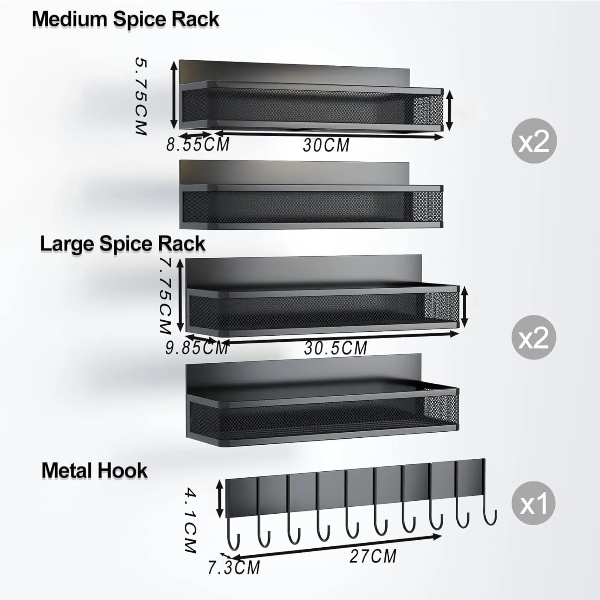CARLA HOME 5 Pack Magnetic Spice Rack for Fridge Kitchen with Hook Bar view 4