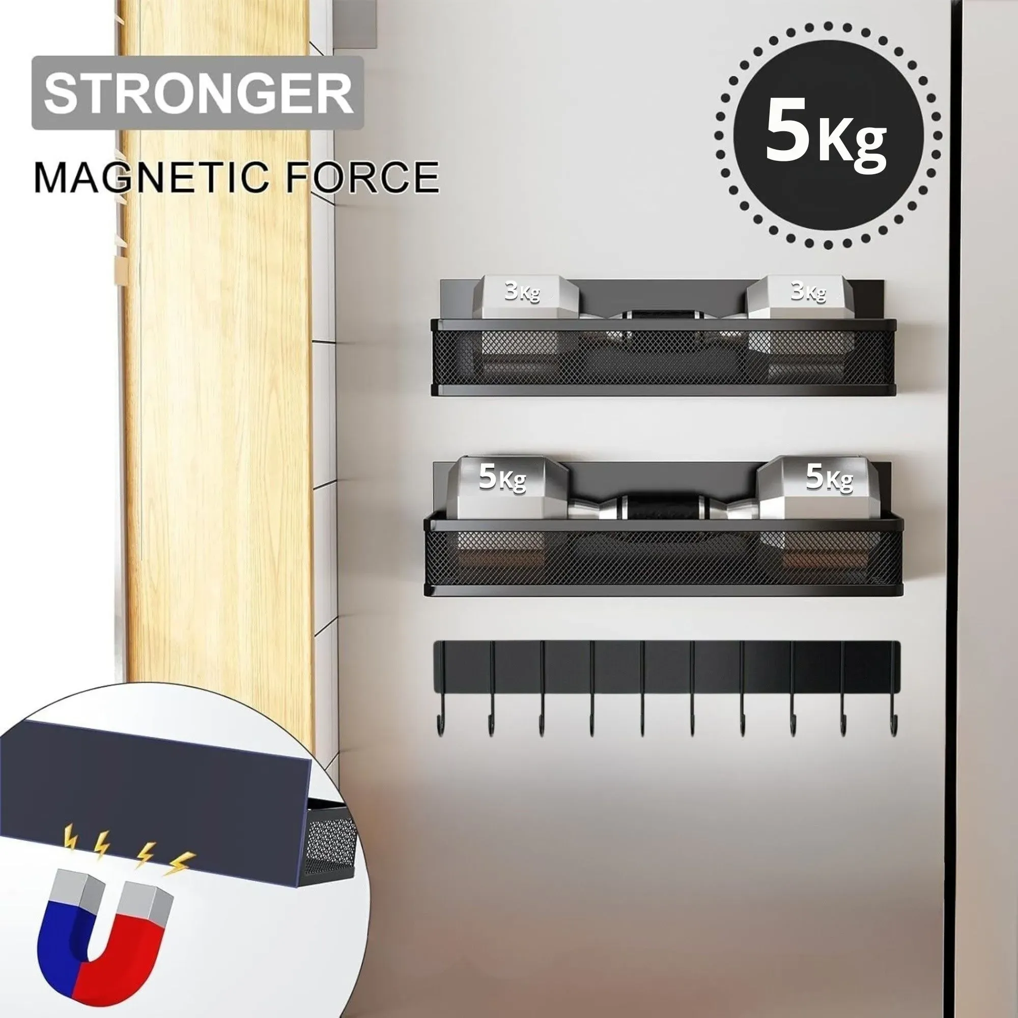CARLA HOME 5 Pack Magnetic Spice Rack for Fridge Kitchen with Hook Bar view 6