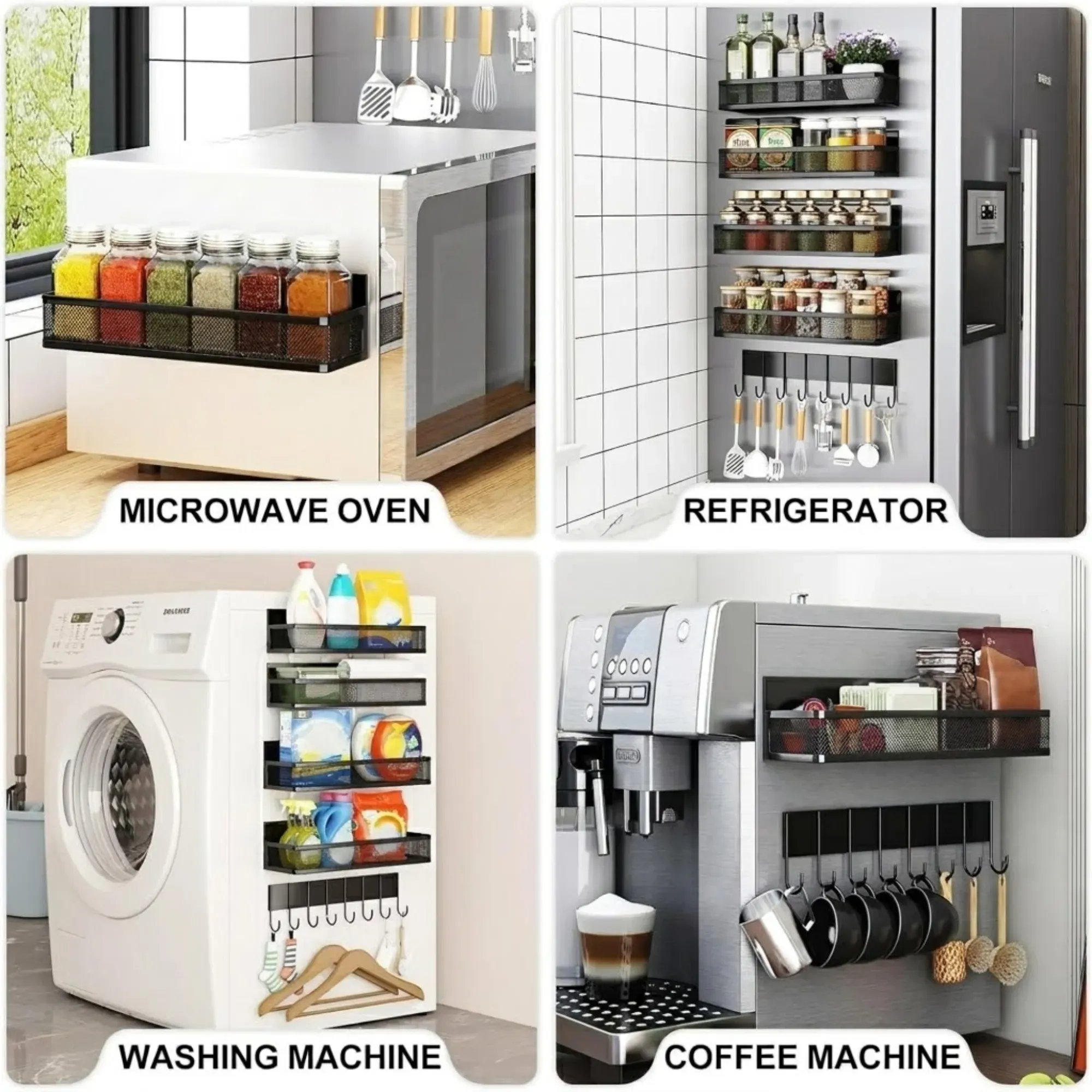 CARLA HOME 5 Pack Magnetic Spice Rack for Fridge Kitchen with Hook Bar view 7