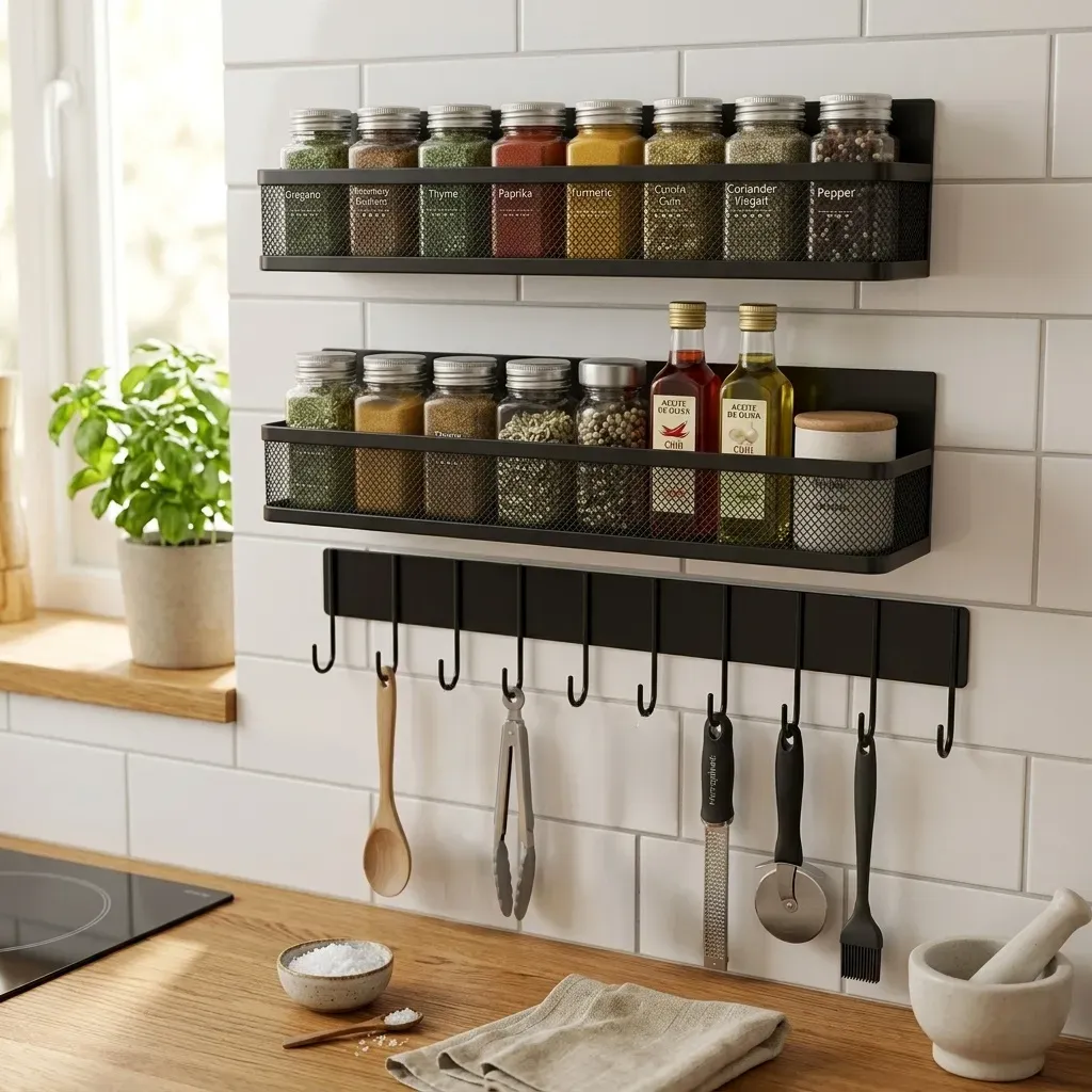 CARLA HOME 3 Pack Magnetic Spice Rack for Fridge Kitchen with Hook Bar view 2