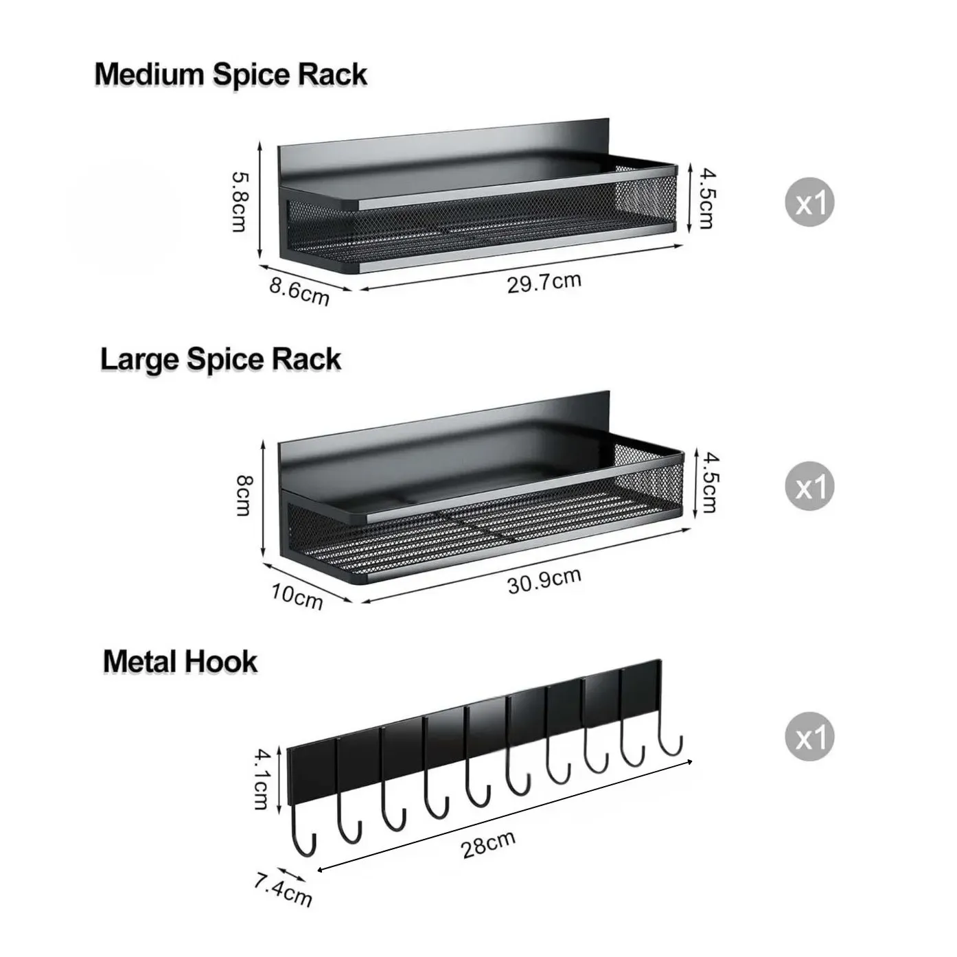 CARLA HOME 3 Pack Magnetic Spice Rack for Fridge Kitchen with Hook Bar view 4