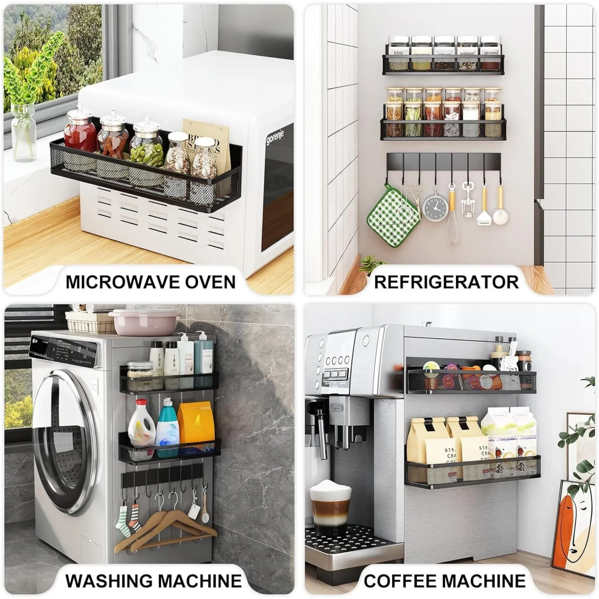 CARLA HOME 3 Pack Magnetic Spice Rack for Fridge Kitchen with Hook Bar view 7
