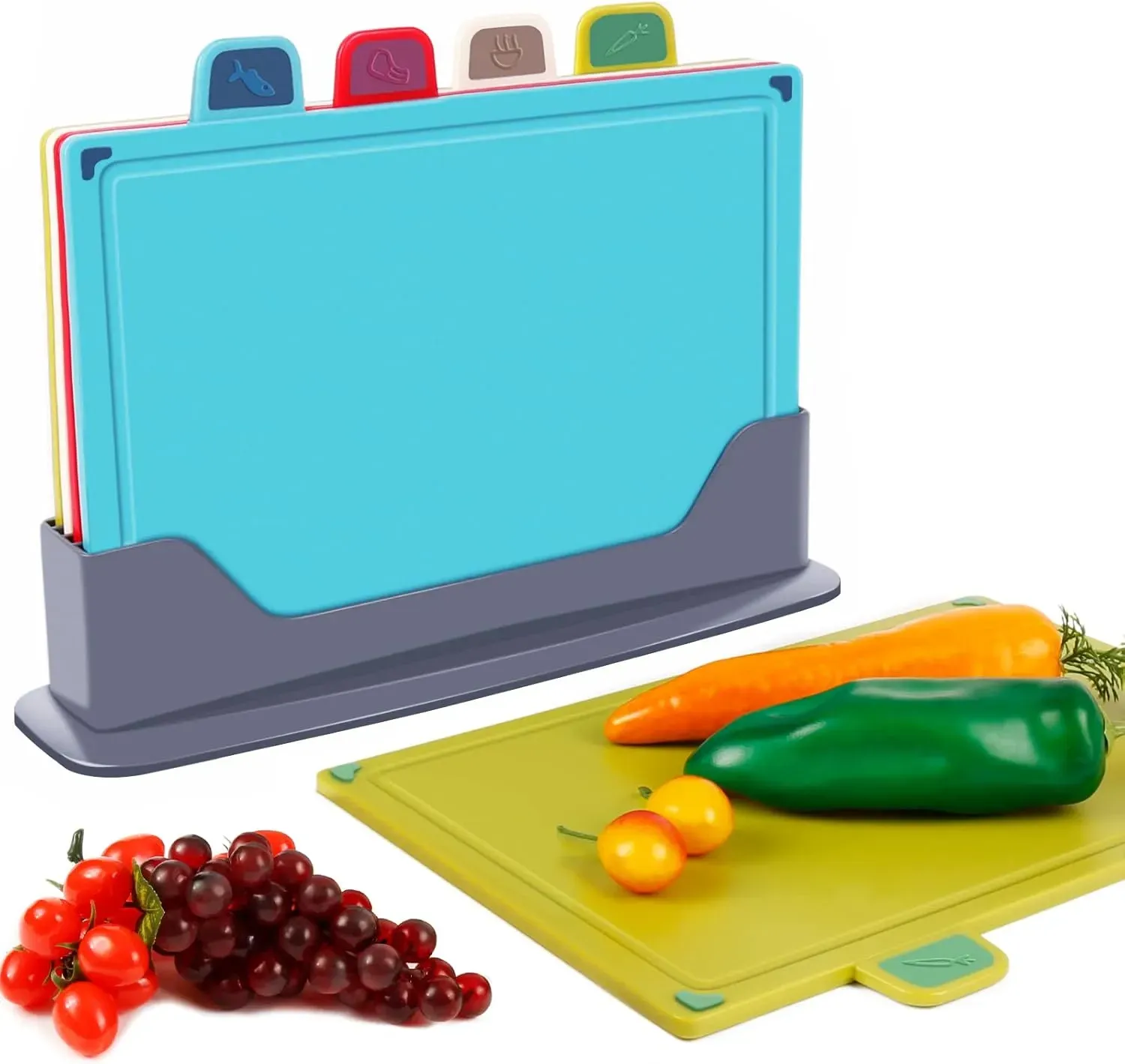 CARLA HOME 4 Pcs Colour Coded Cutting Board Set with Stand for Kitchen