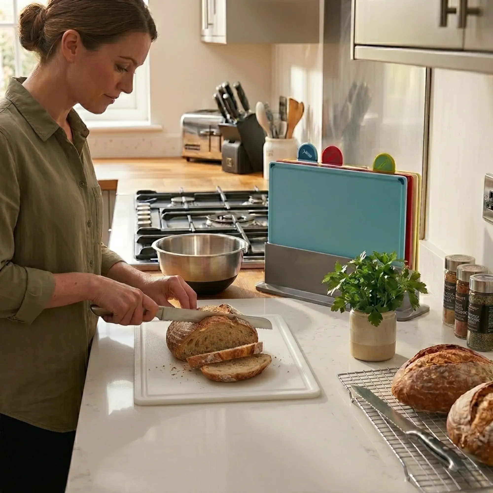 CARLA HOME 4 Pcs Colour Coded Cutting Board Set with Stand for Kitchen view 2