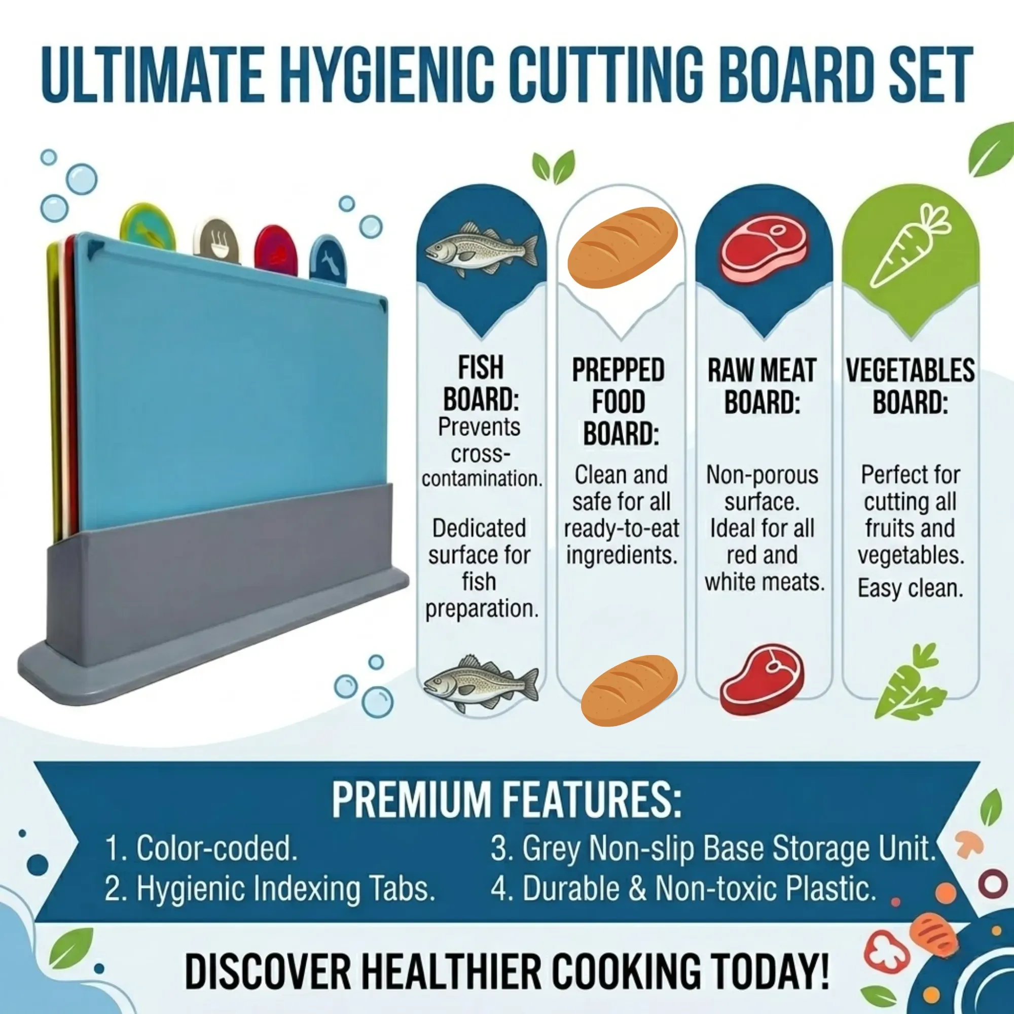 CARLA HOME 4 Pcs Colour Coded Cutting Board Set with Stand for Kitchen view 3